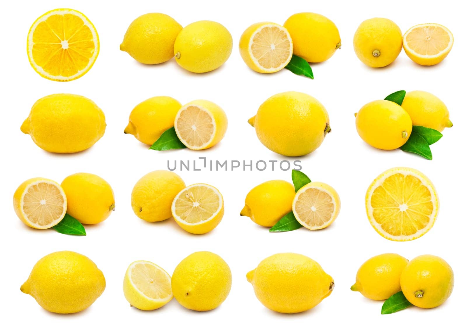 Collection of fresh tasty lemons isolated on white background