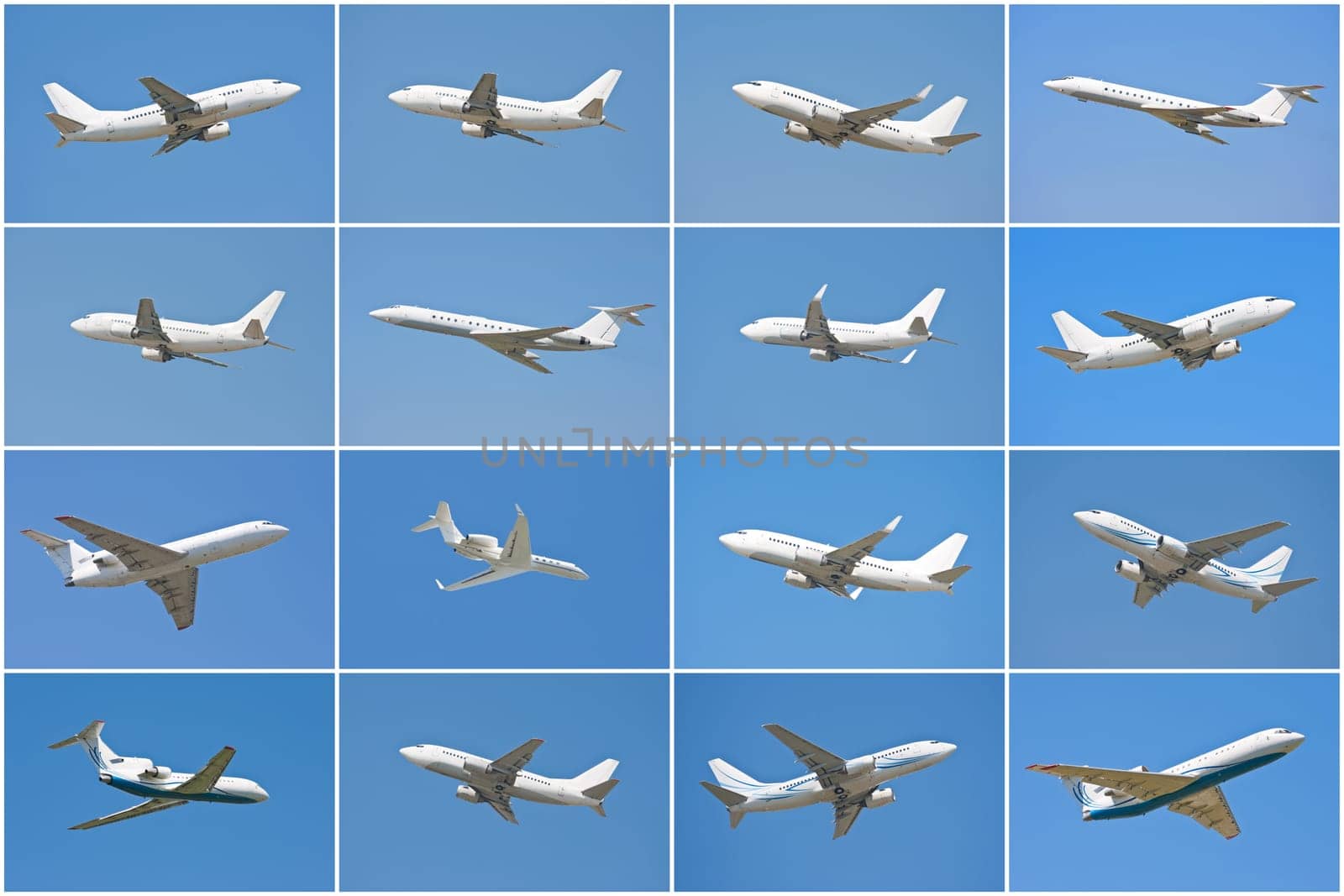 Beautiful white passenger airplane in blue sky