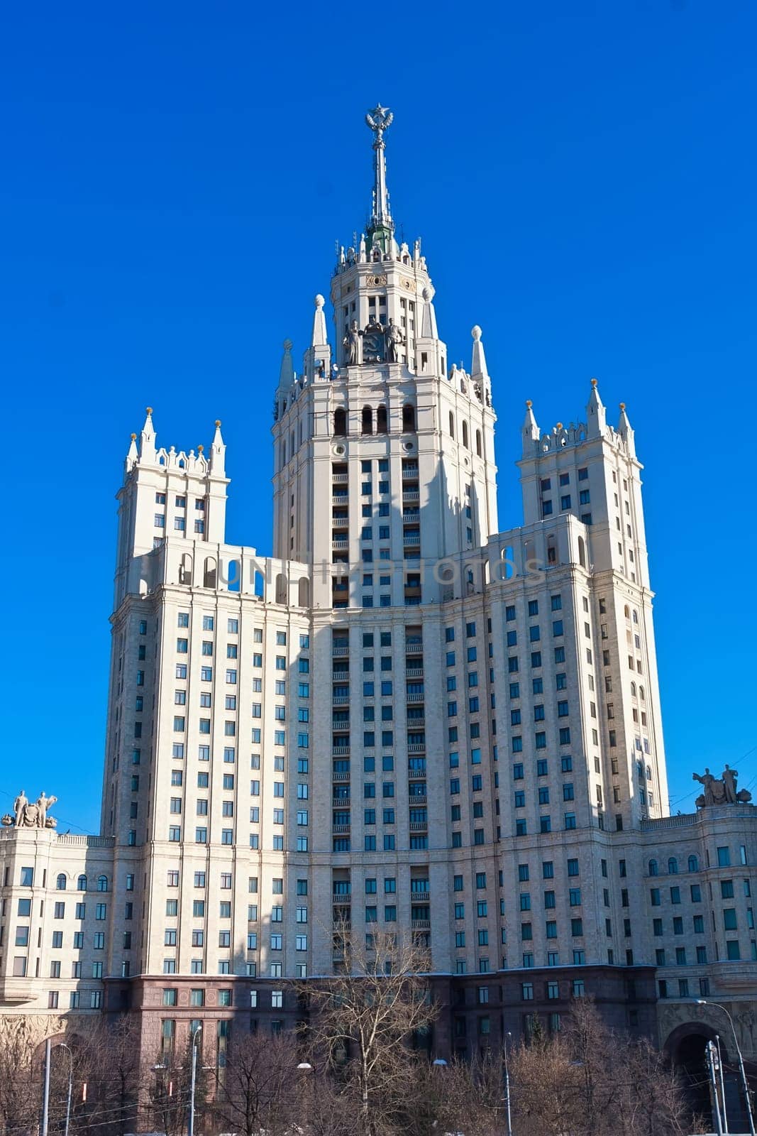 Beautiful view of soviet skyscraper Kotelnicheskaya Embankment Building, Moscow, Russia