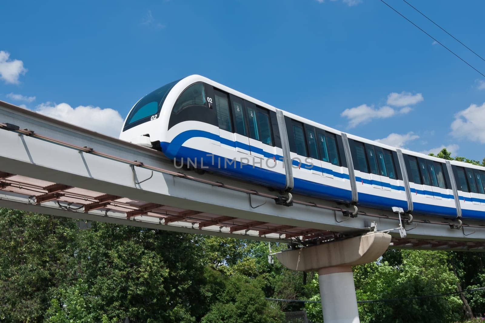 Modern monorail fast train on railway, Moscow, Russia