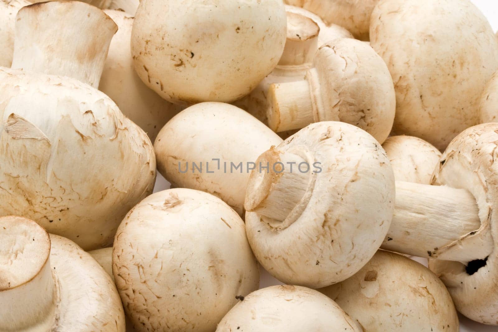 Champignon mushrooms making raw food pattern background