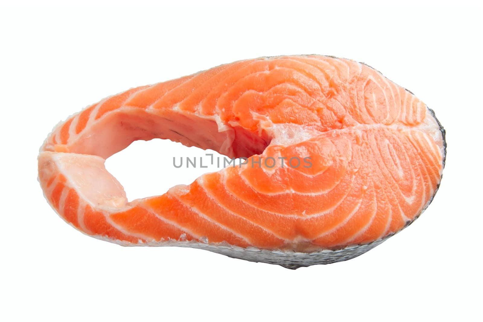Slice of fresh raw salmon isolated on white background
