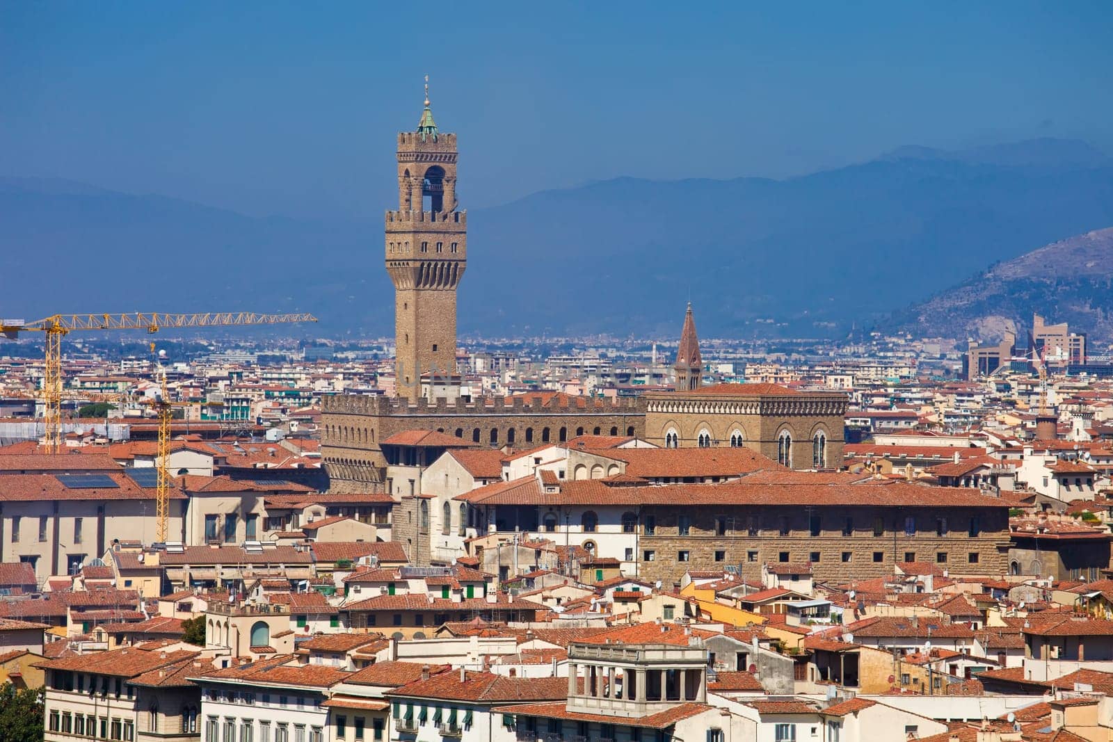 Famous palace Palazzo Vecchio view from Piazzale Michelangelo in Italy