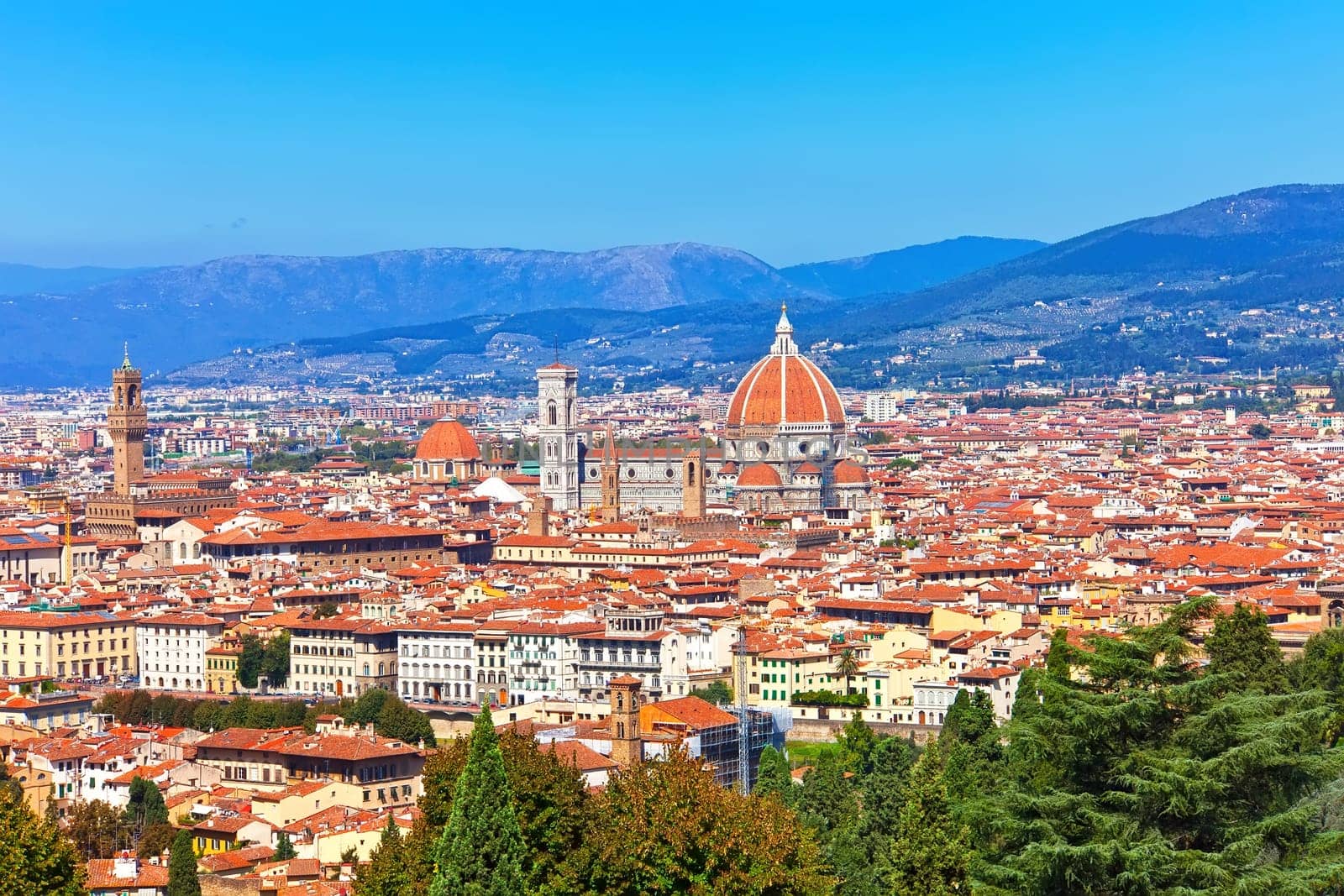 Florence cityscape with Duomo Santa Maria Del Fiore from Piazzale Michelangelo, Italy