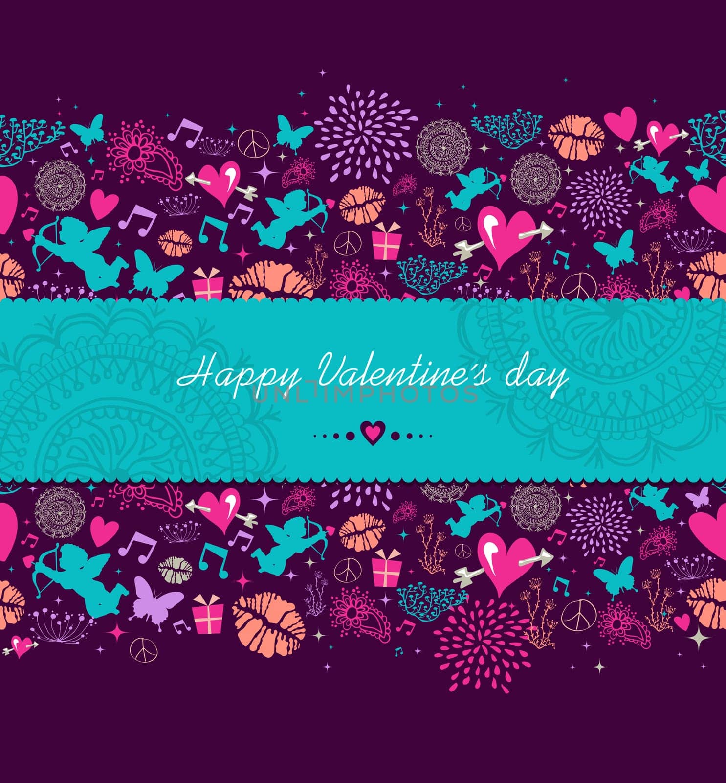 Vintage Valentines holidays elements, retro label and  flat icons love seamless pattern background. EPS10 vector file organized in layers for easy editing.