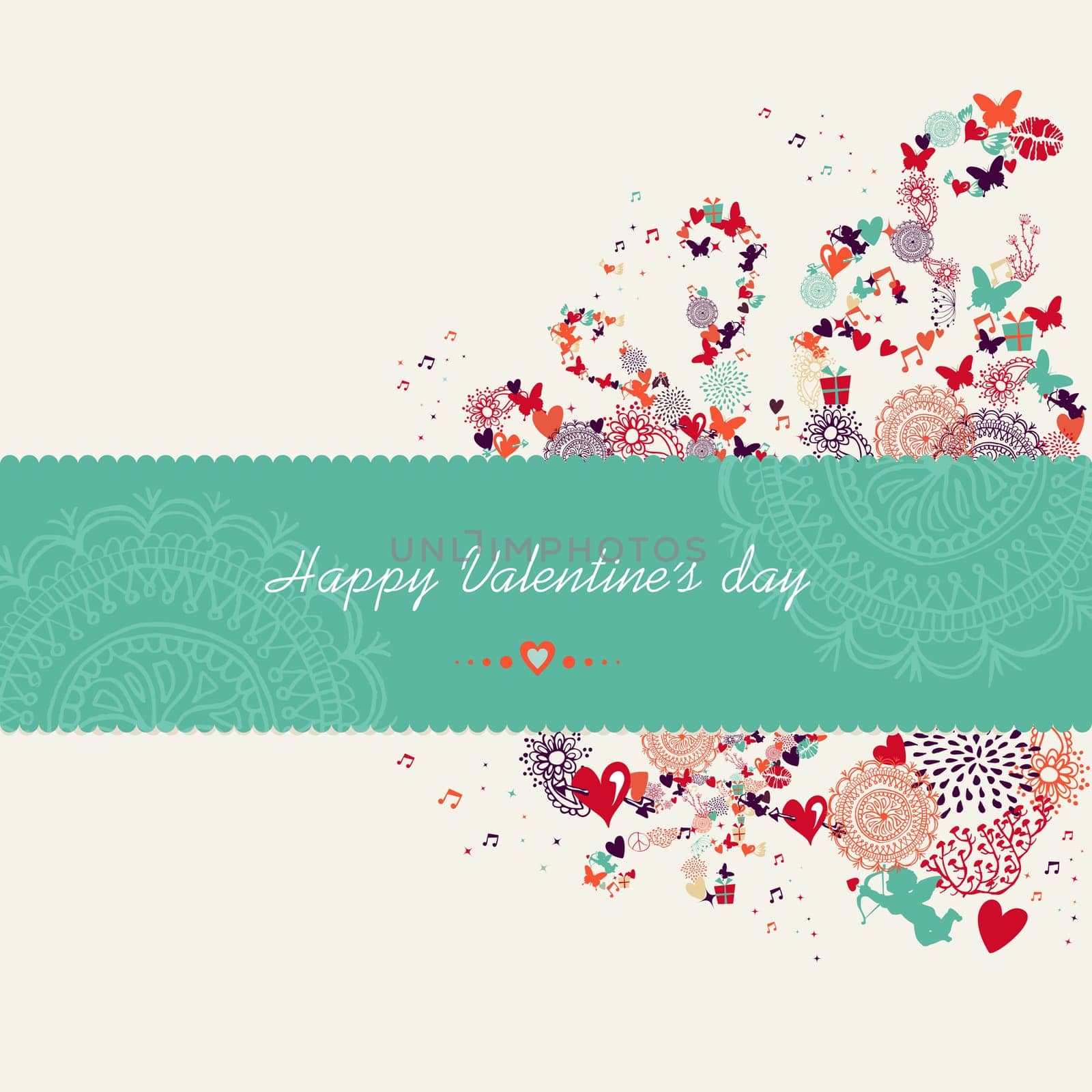 Retro Valentines day colorful elements greeting card composition. EPS10 vector file organized in layers for easy editing.