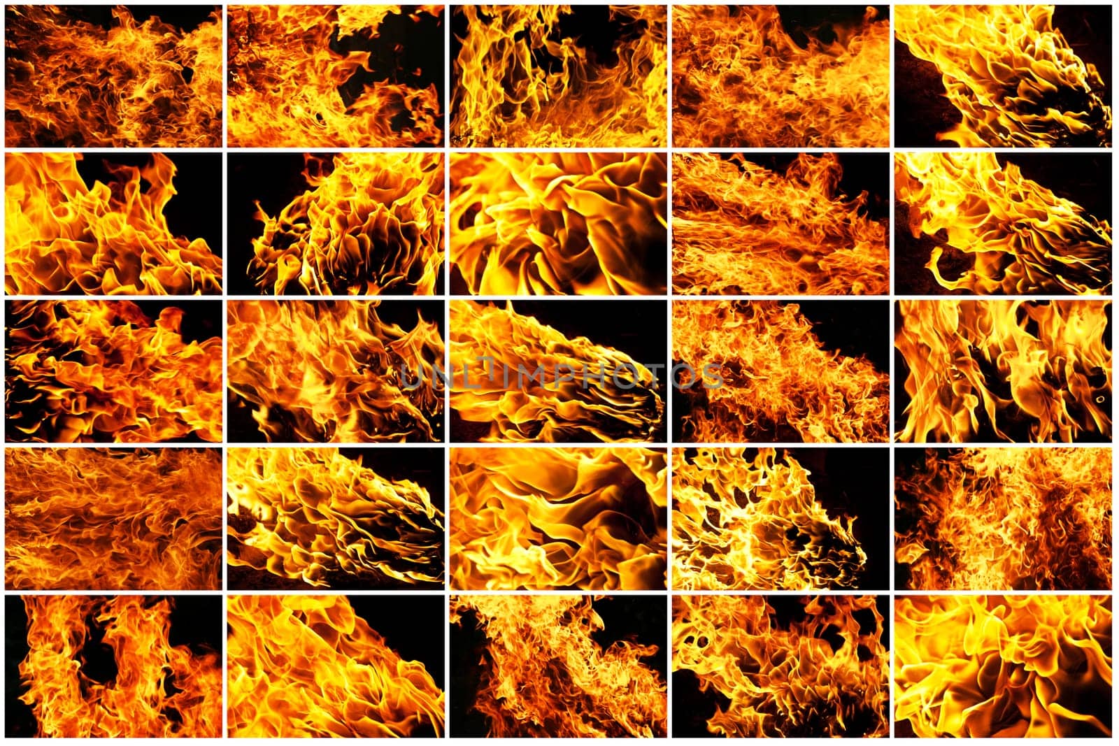 Yellow and orange hot fire on black background