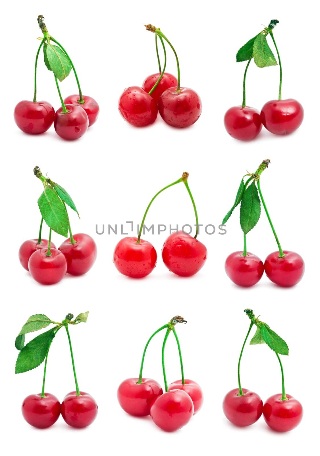 Collection of beautiful red cherry isolated on white background