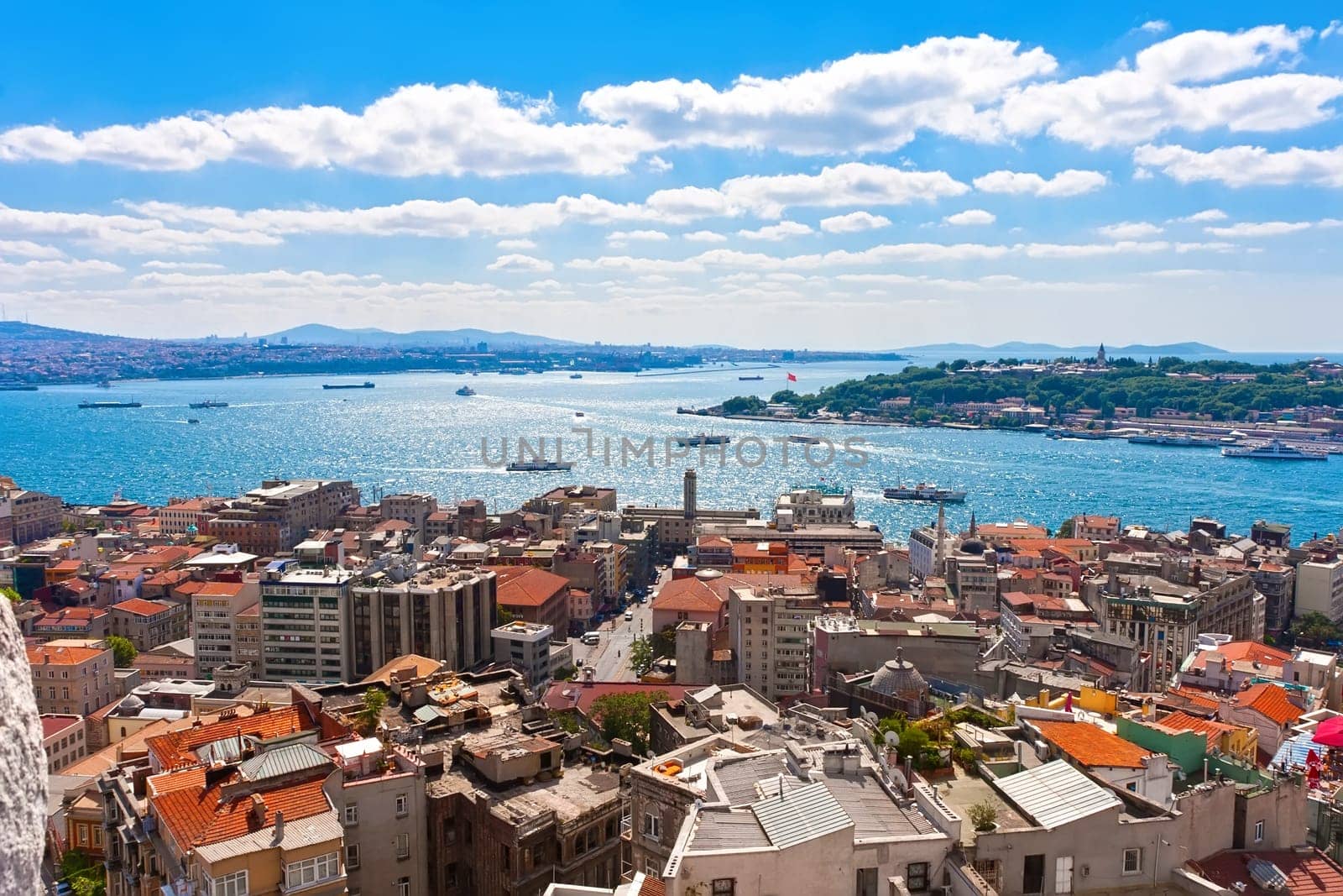 Panoramic view of Golden Horn from Galata tower, Istanbul, Turkey