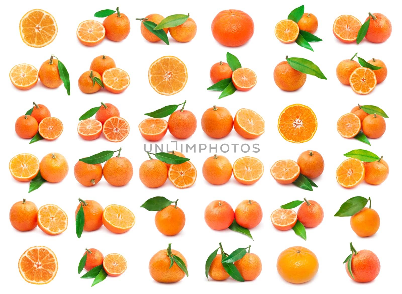 Collection of juicy tangerines or mandarins isolated on white background