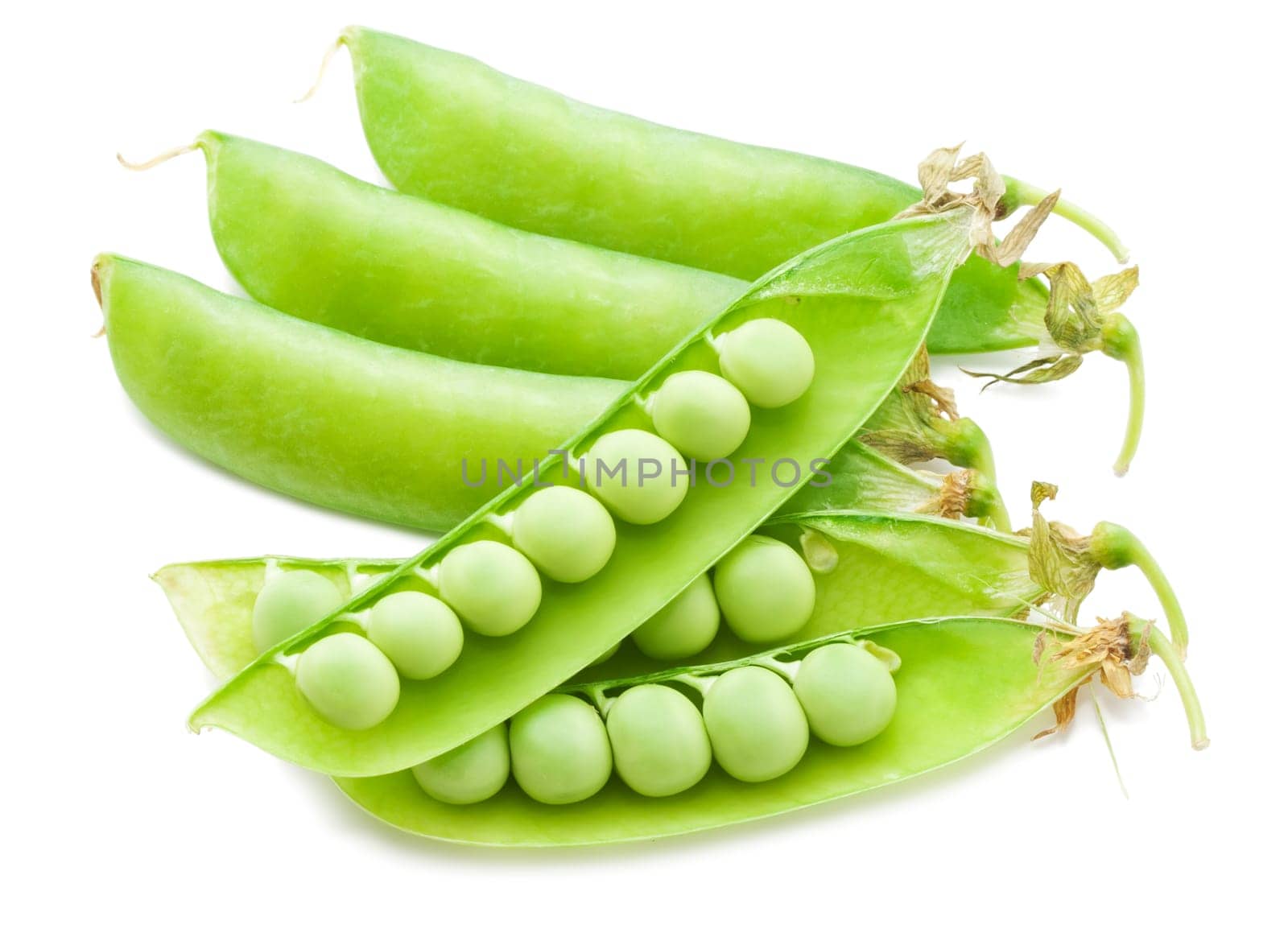 Fresh green peas isolated on white background