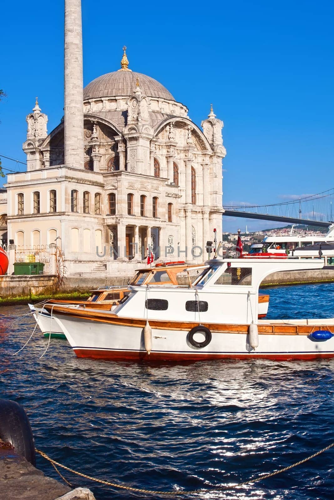 Ortakoy Mosque on bank of Bosphorus, Istanbul, Turkey