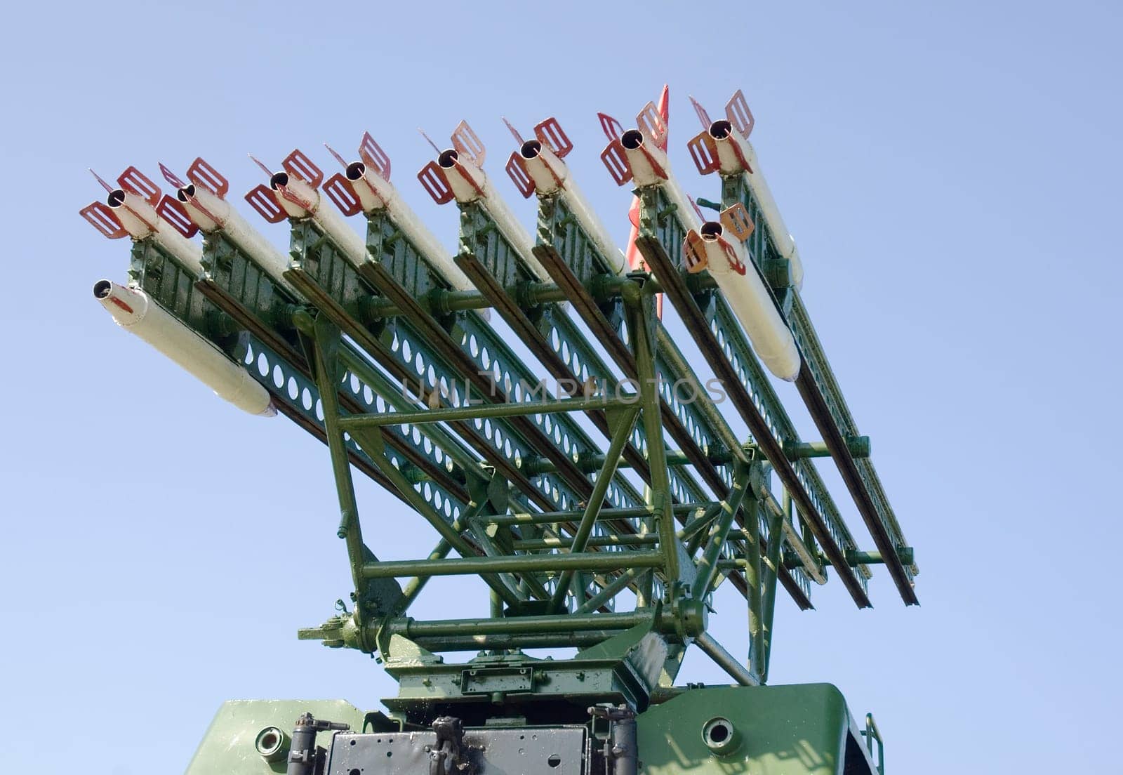 Monument of WWII. Antiaircraft rocket complex MM-13 against the blue sky