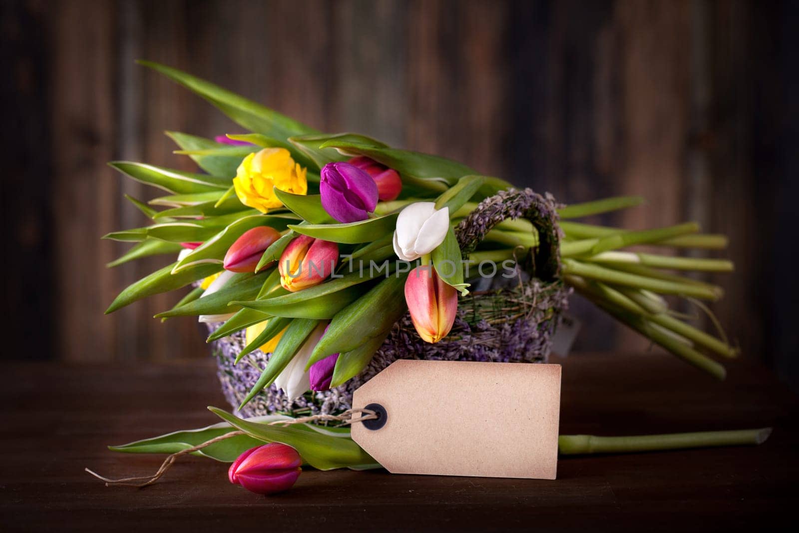 colorful spring basket with card