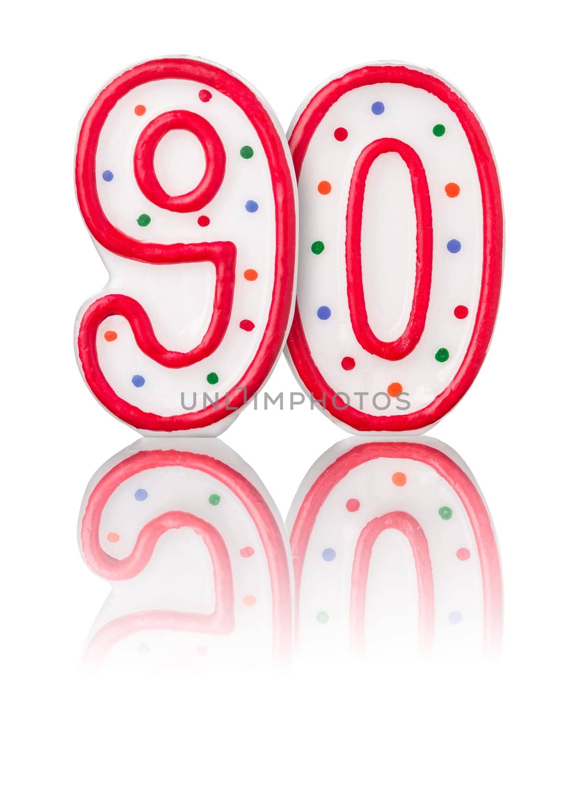 Red number ninety with reflection