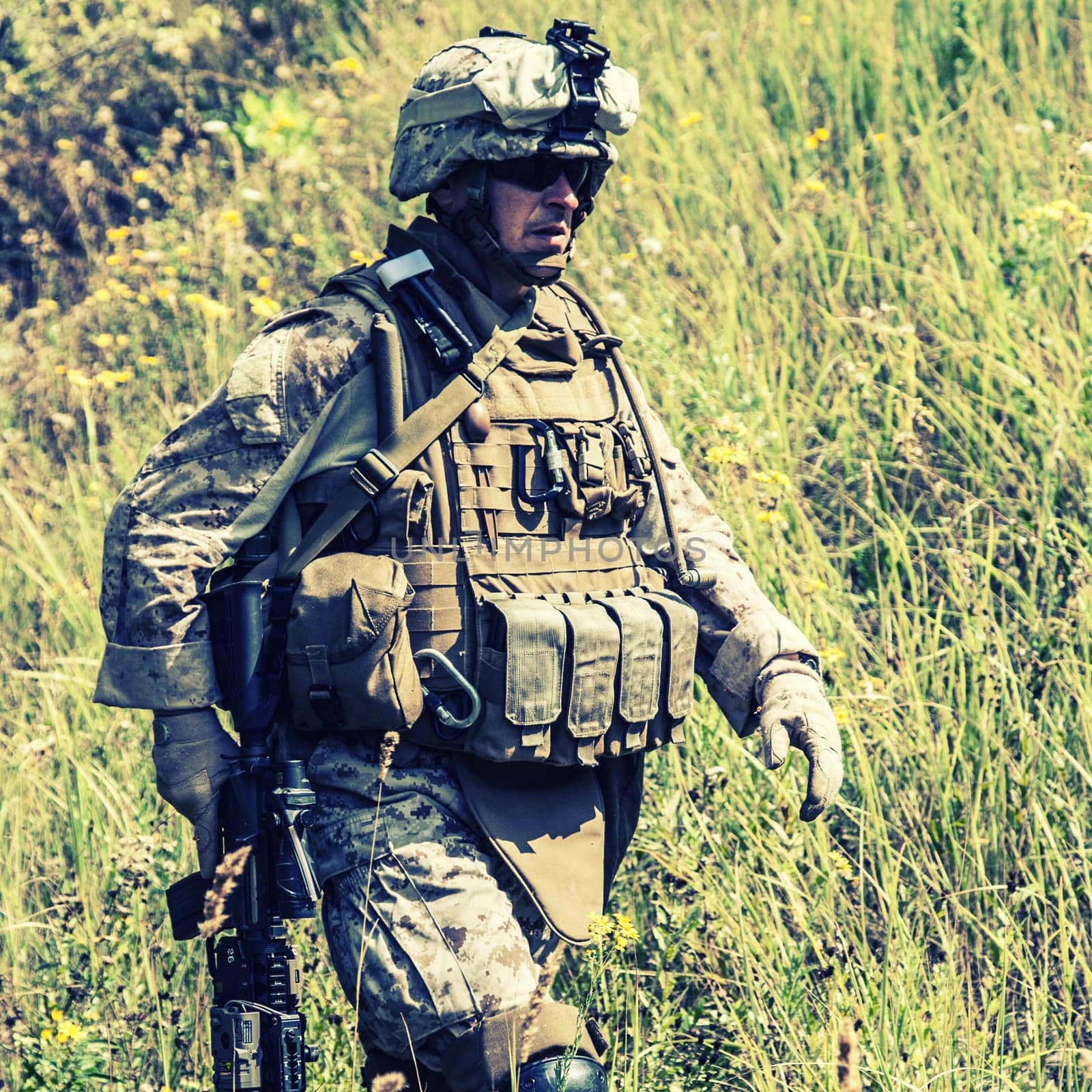 Close-up photo of US marine with his rifle