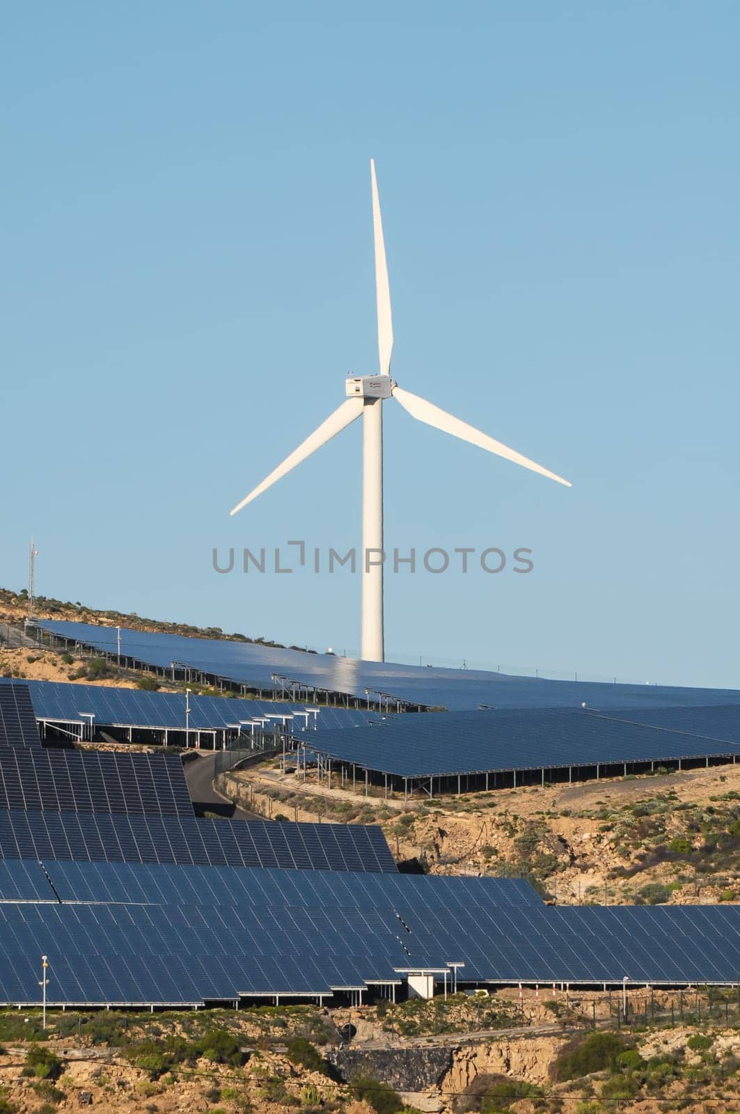 Power Plant Renewable Energy Wind Turbines and Solar Panels