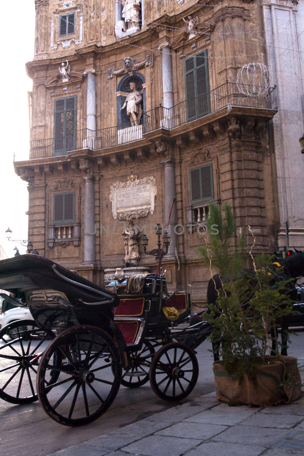 Buggy in the Quattro Canti in the Baroque square in Palermo, Italy