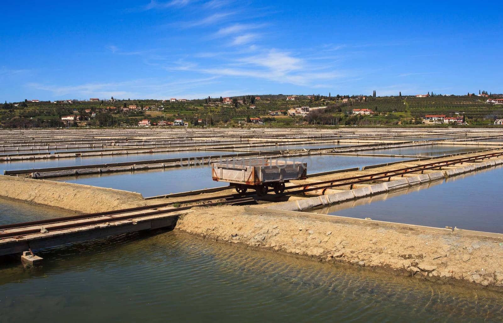 View of Salt evaporation ponds in Secovlje, Slovenia