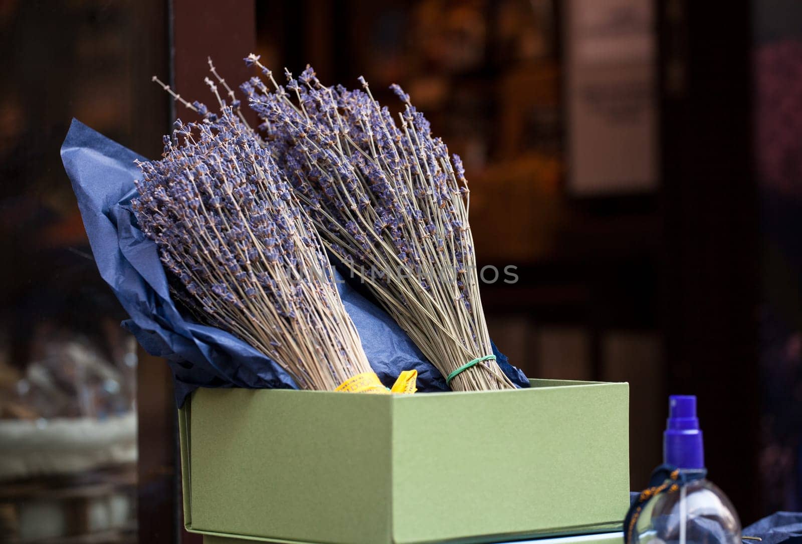 View of lavender flowers in the street shop
