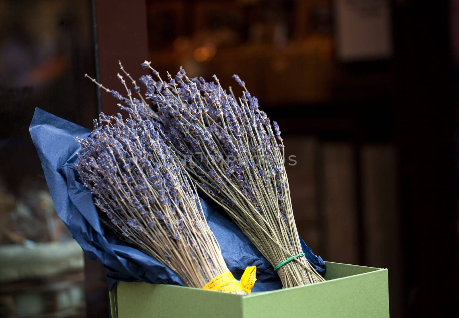 View of lavender flowers in the street shop