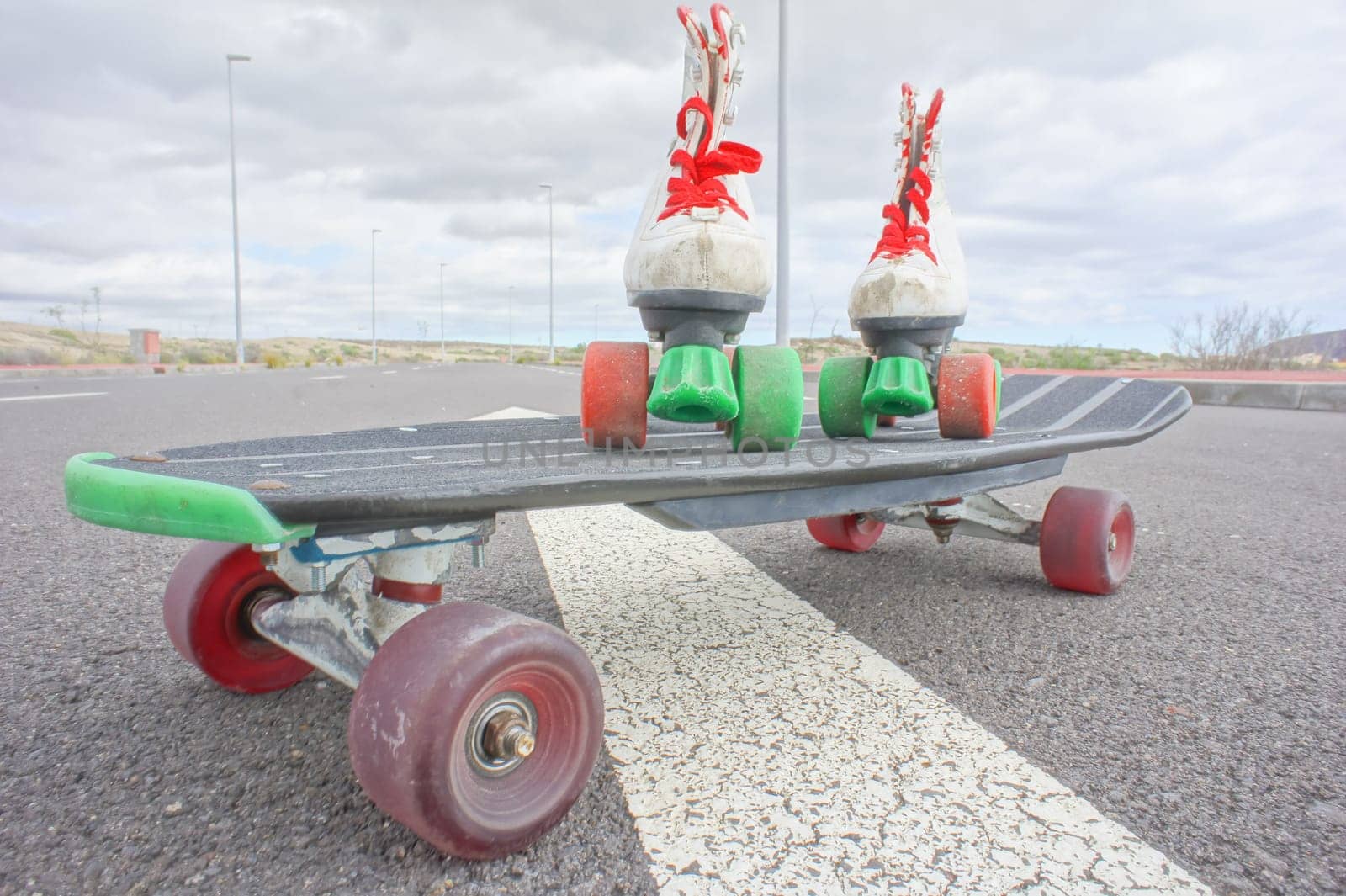 Hdr Picture of Old Vintage White Skate Boot on the Asphalt Sterret