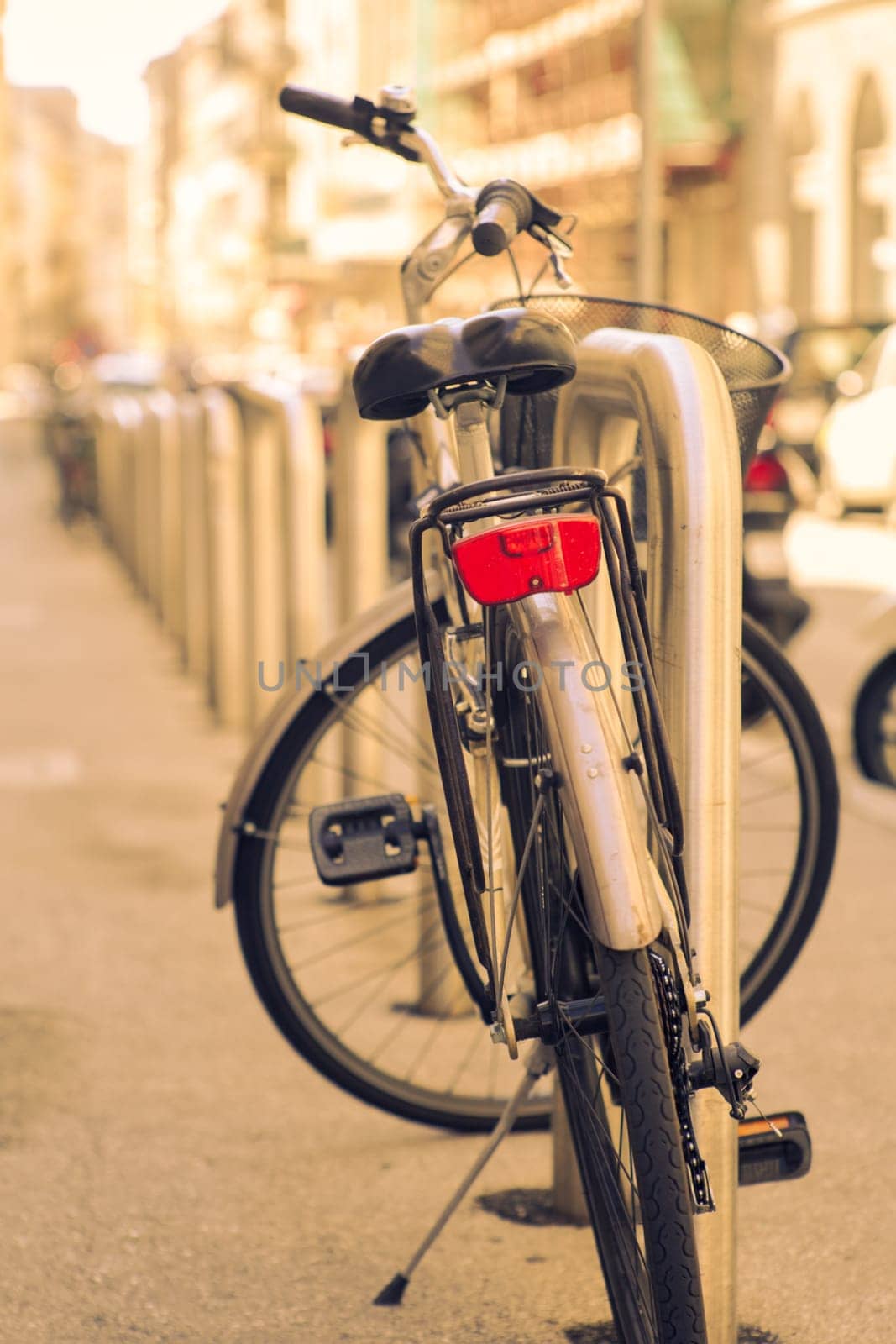 View of old bicycle parked in the street