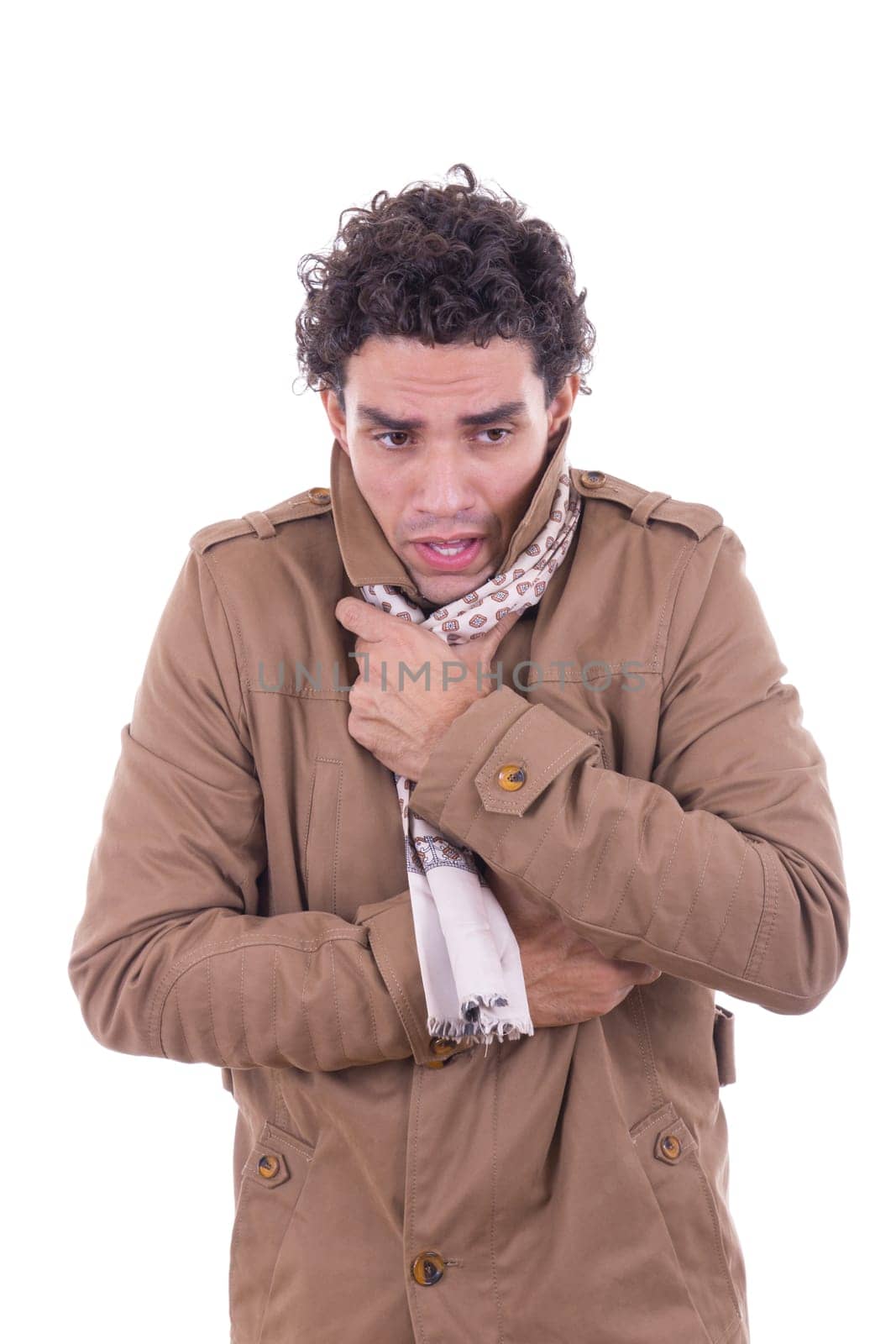 adult man in the coat freezes