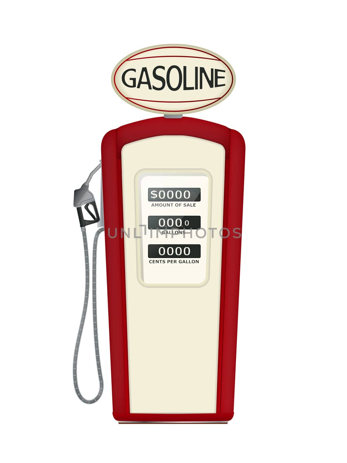 Illustration of a vintage fuel pump over white background