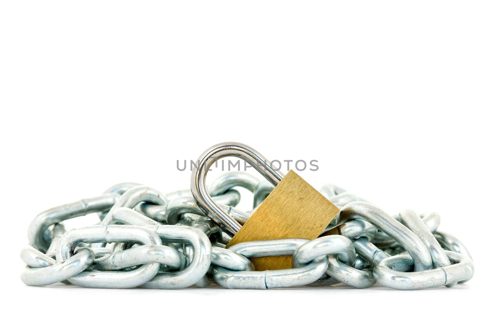Metal chain and padlock  on white background