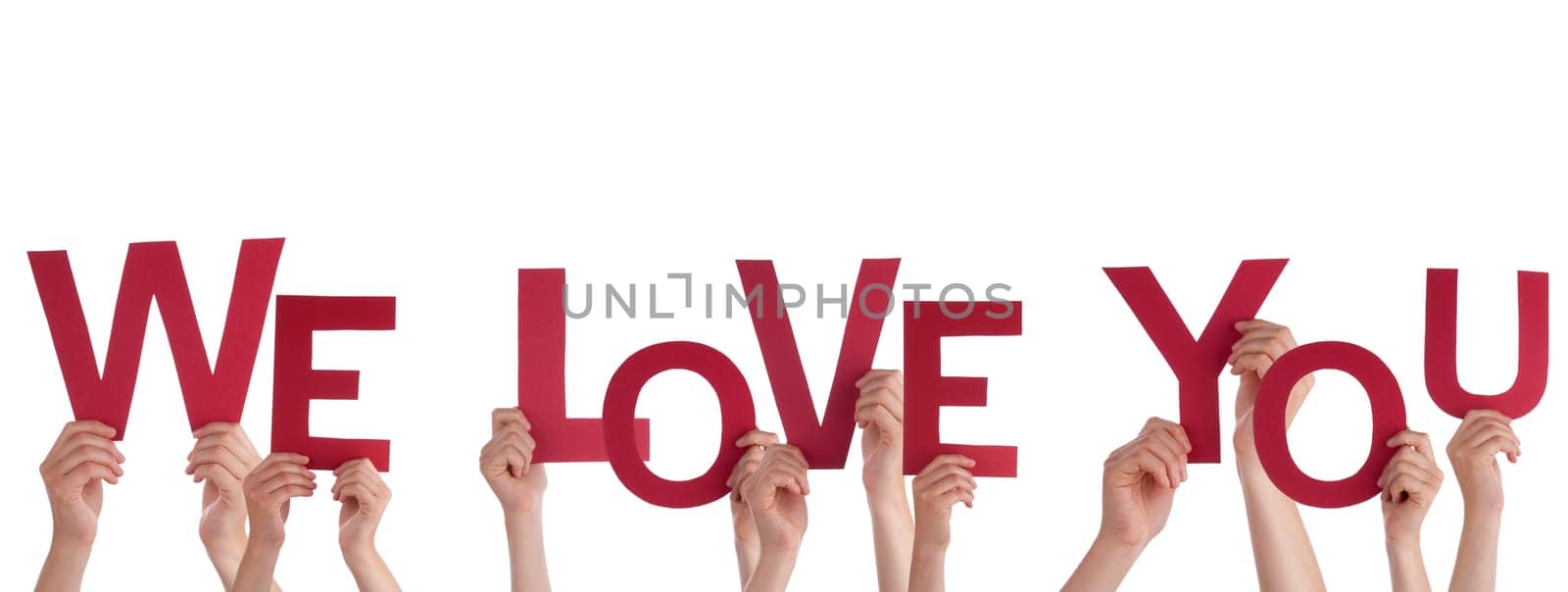 Many Hands Holding the Words We Love You, Isolated