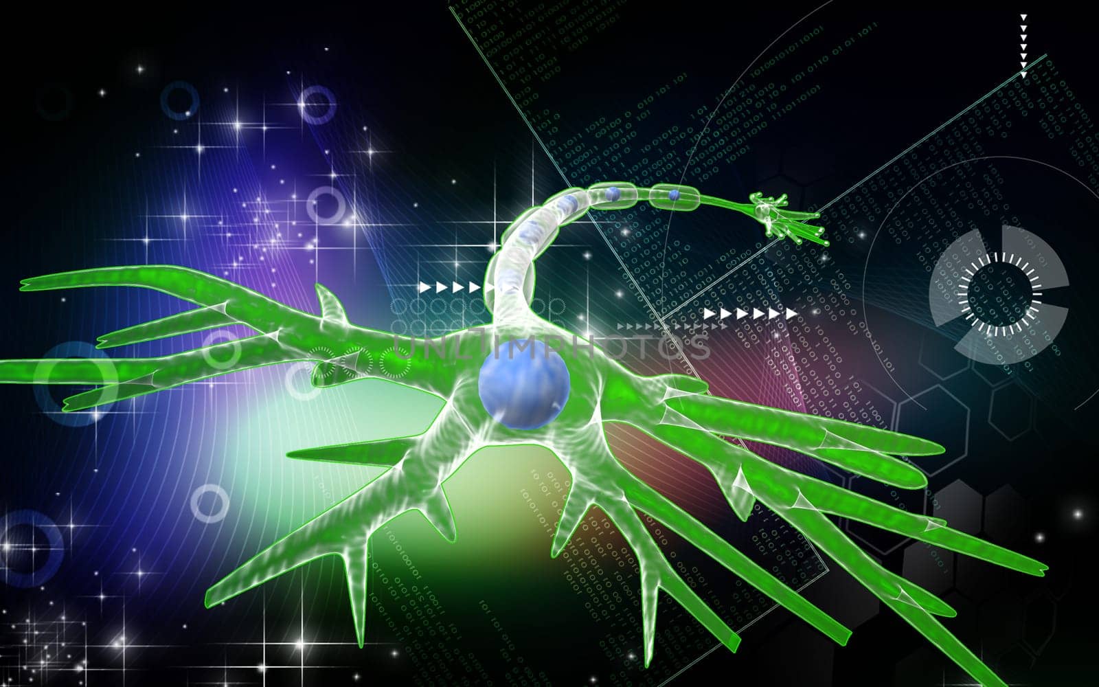 Digital illustration of neuron in colour background