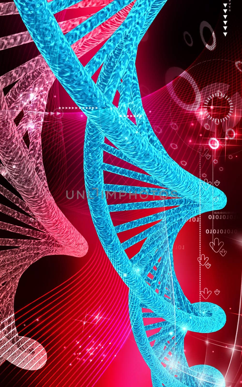 Digital illustration DNA structure in colour background