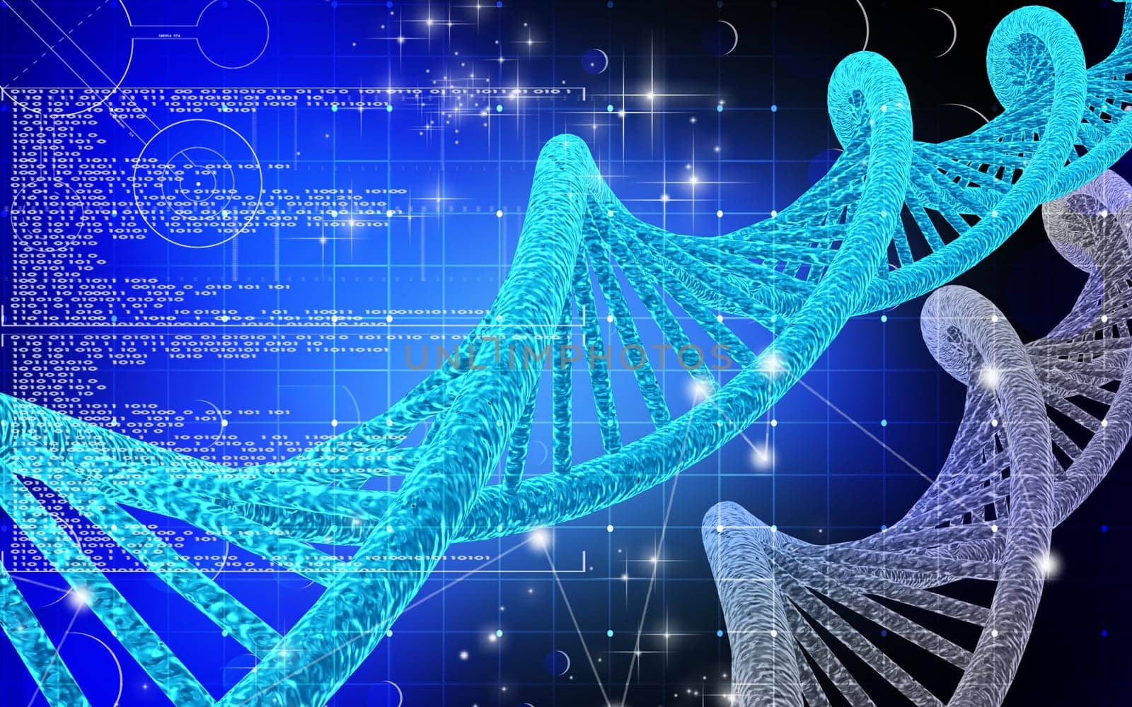 Digital illustration DNA structure in colour background