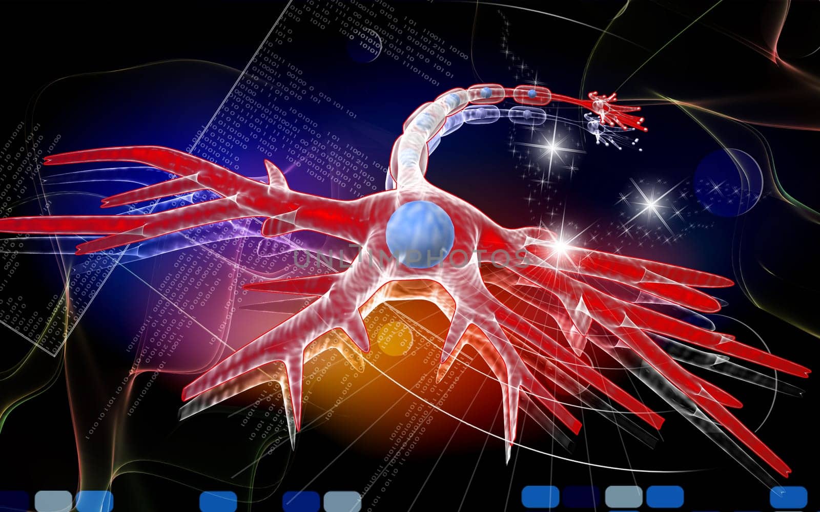 Digital illustration of neuron in colour background