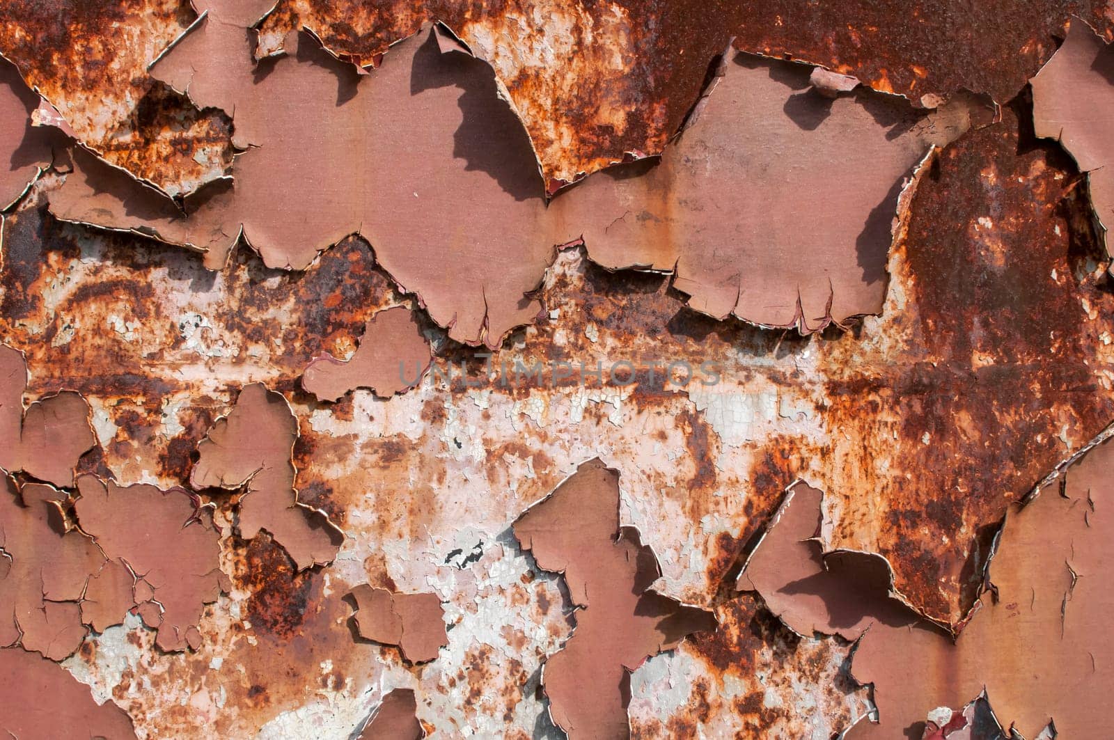 Metal weathered surface with old cracked paint layer as background