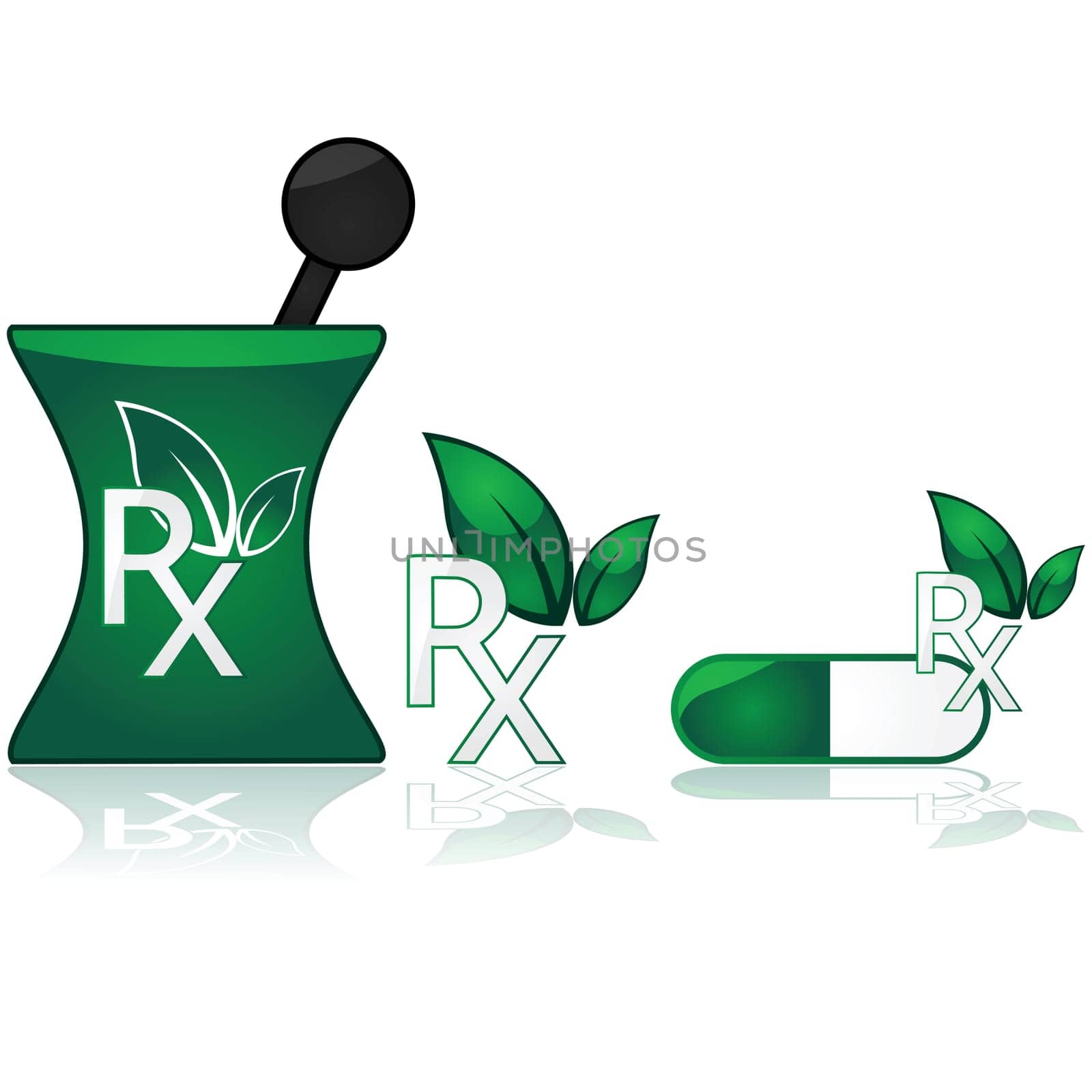Concept illustration showing a prescription icon with a couple of leaves on top, to represent alternative medicine