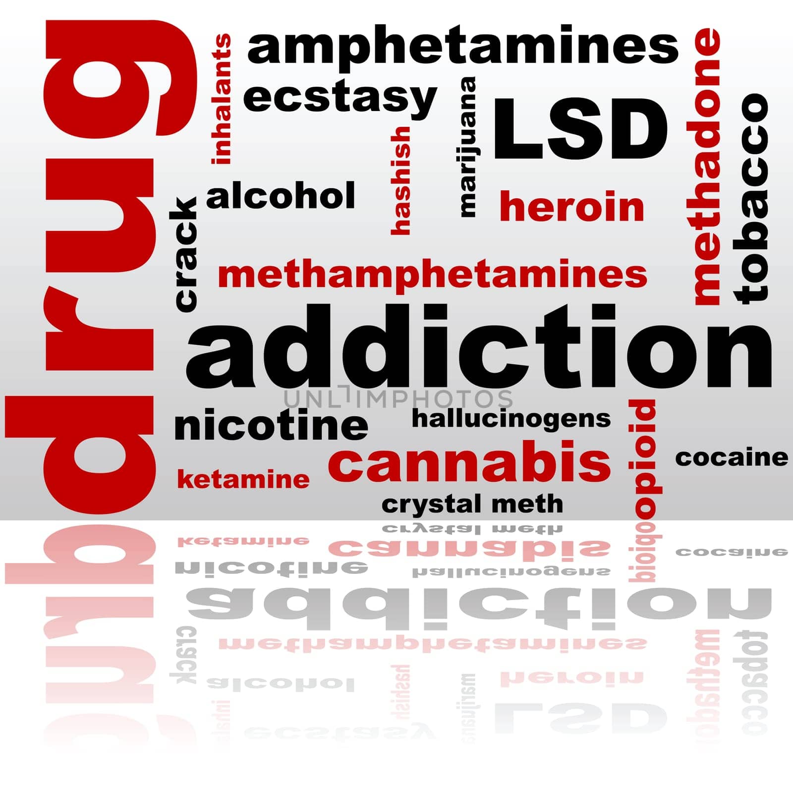 Concept illustration showing a word cloud composed of different drug names
