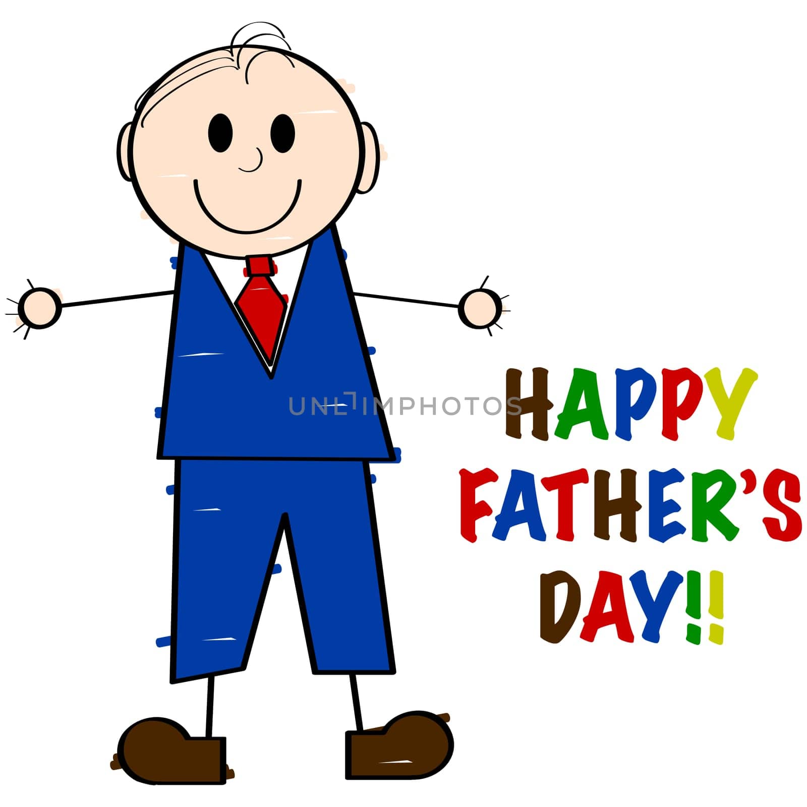 Cartoon illustration showing a man drawn by a child with the words "Happy Father's Day!"" beside it"