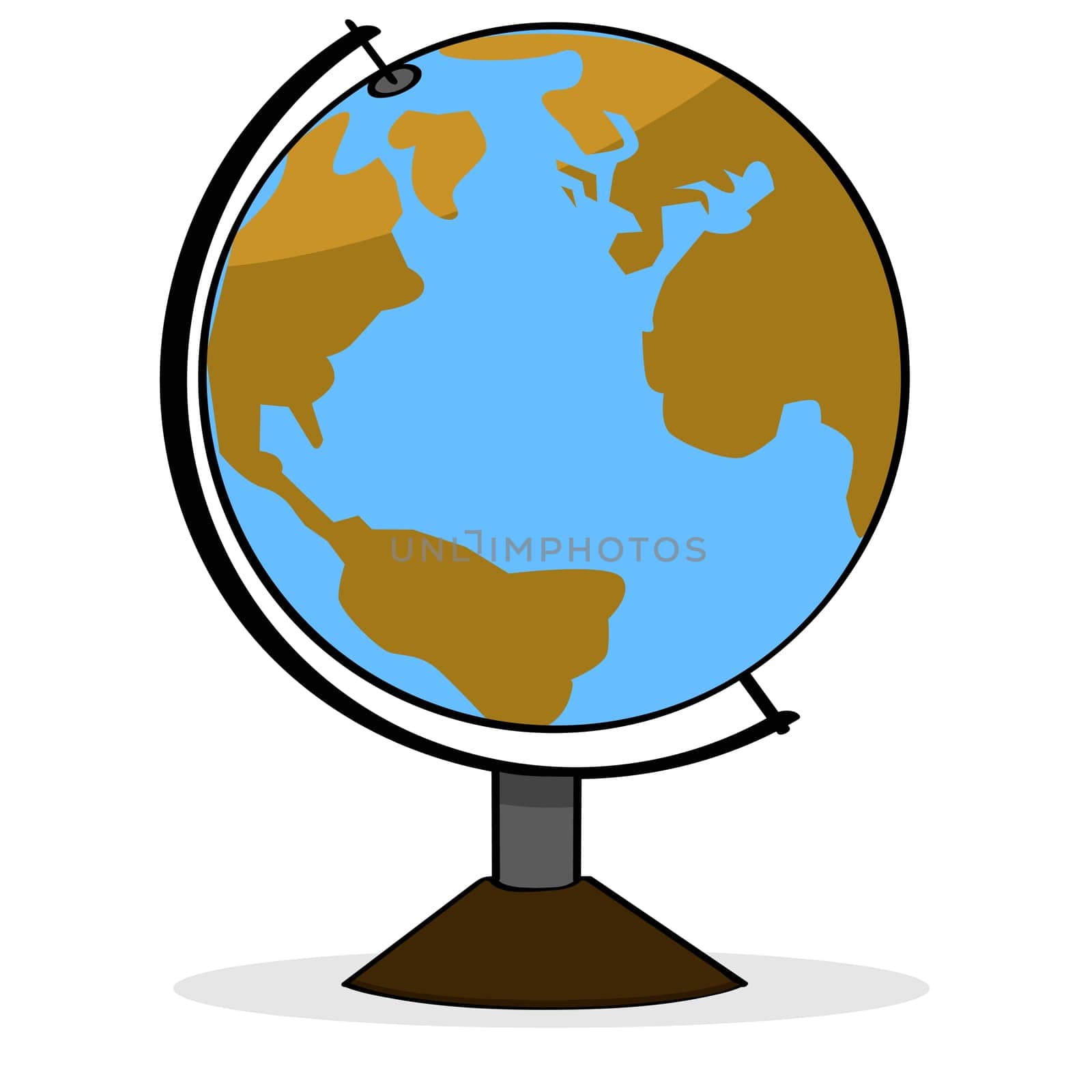 Cartoon illustration showing a school geography globe representing planet Earth