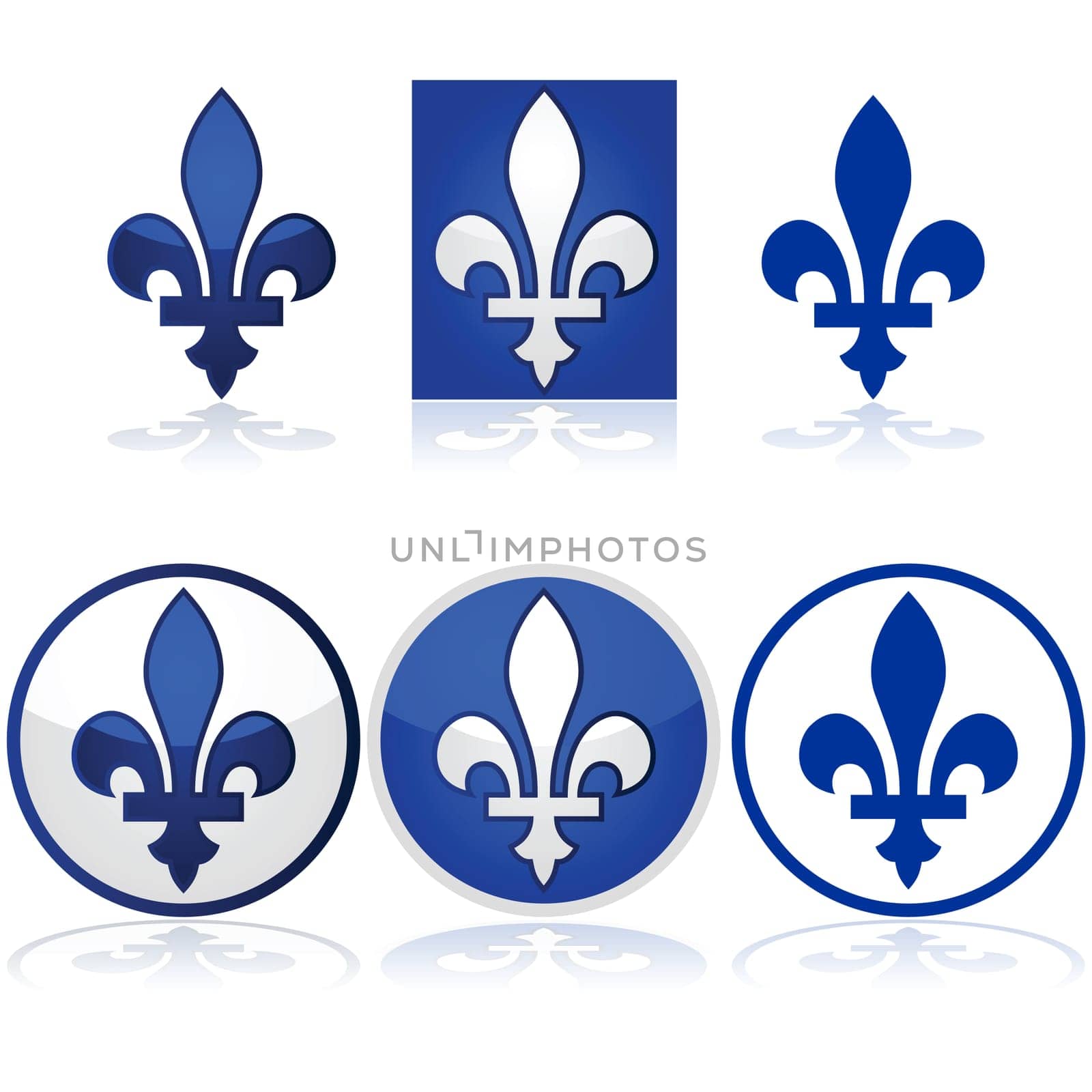 Glossy illustration showing the Quebec fleur-de-lys in blue and white