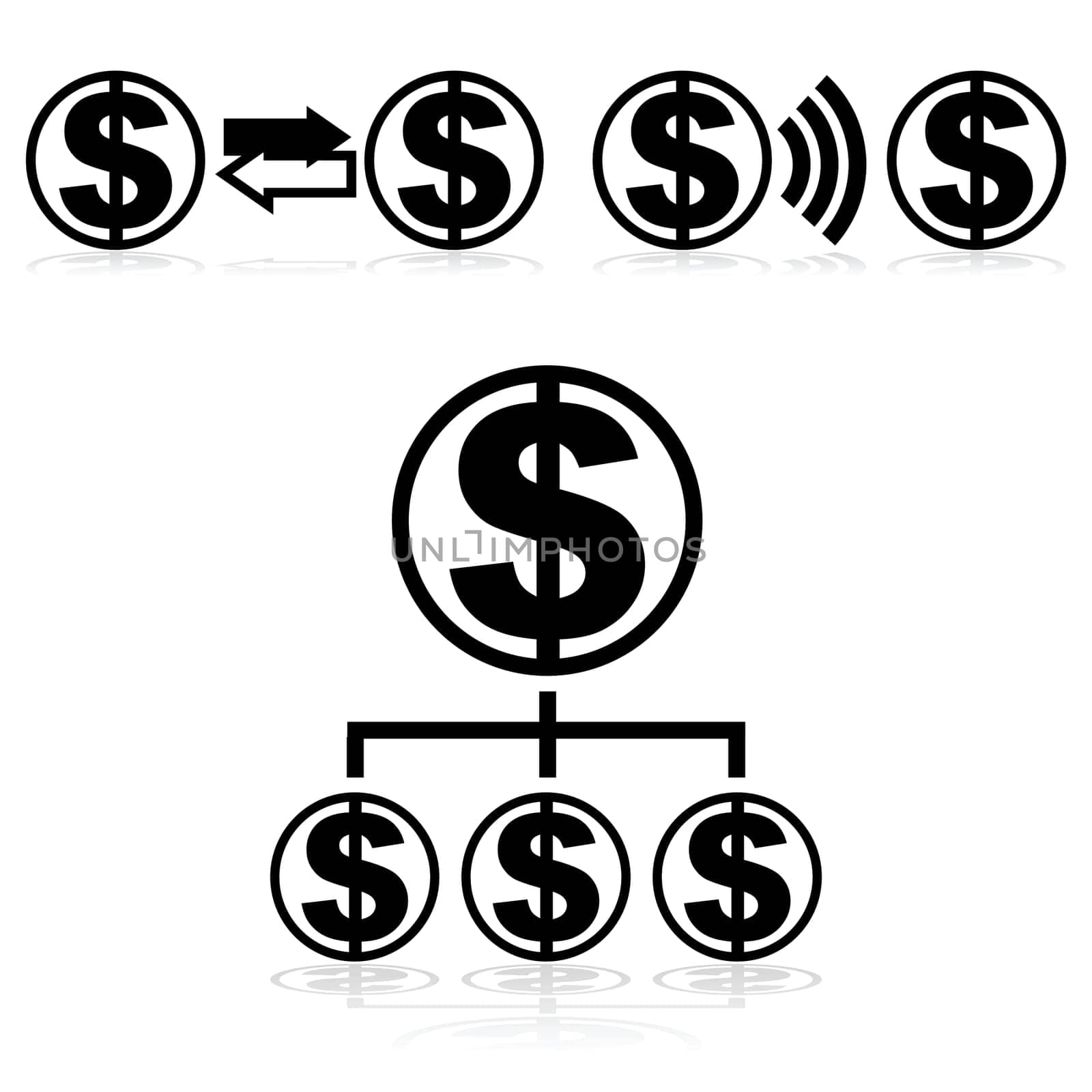 Icons showing money exchange and transfer patterns