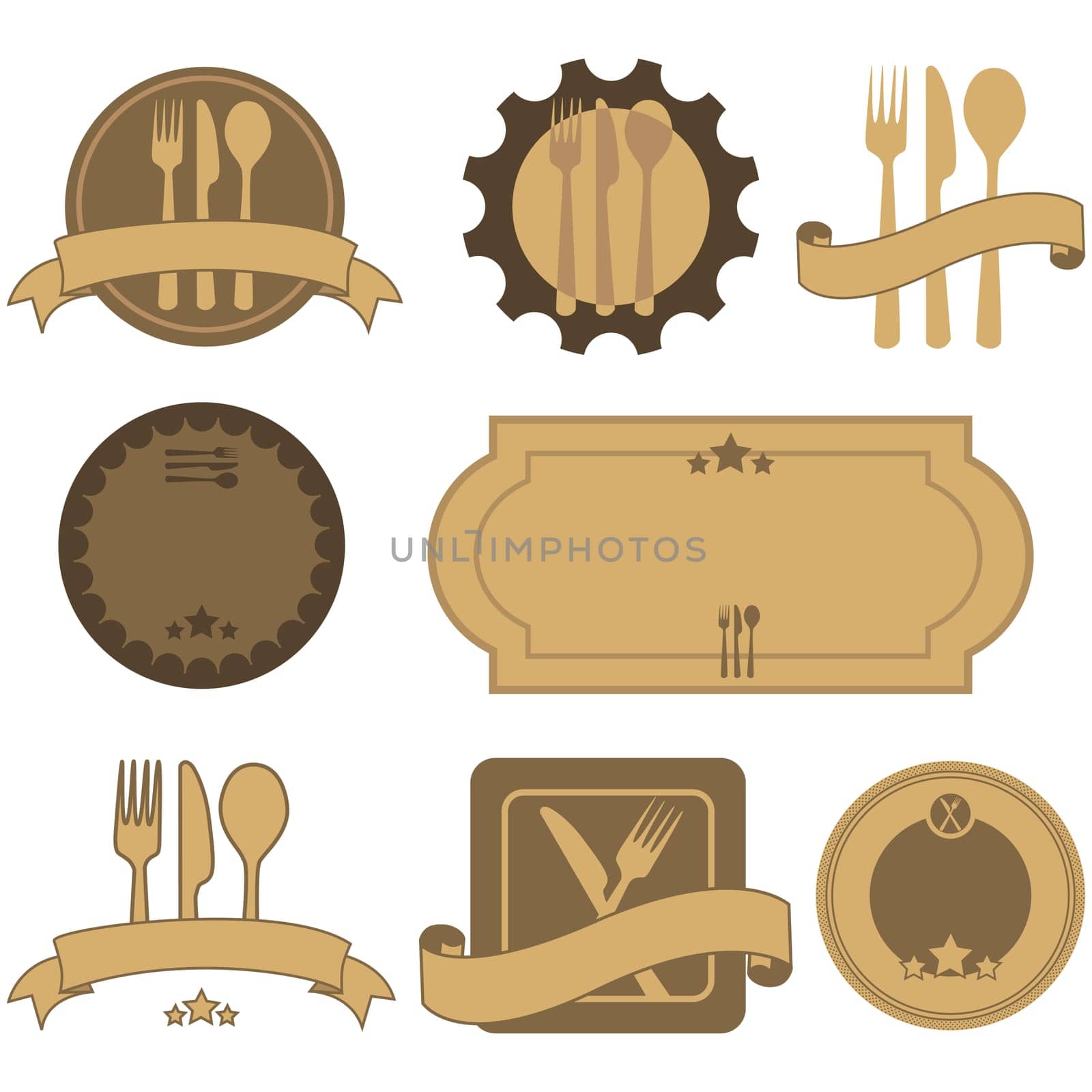 Set with different retro style restaurant and food labels and badges