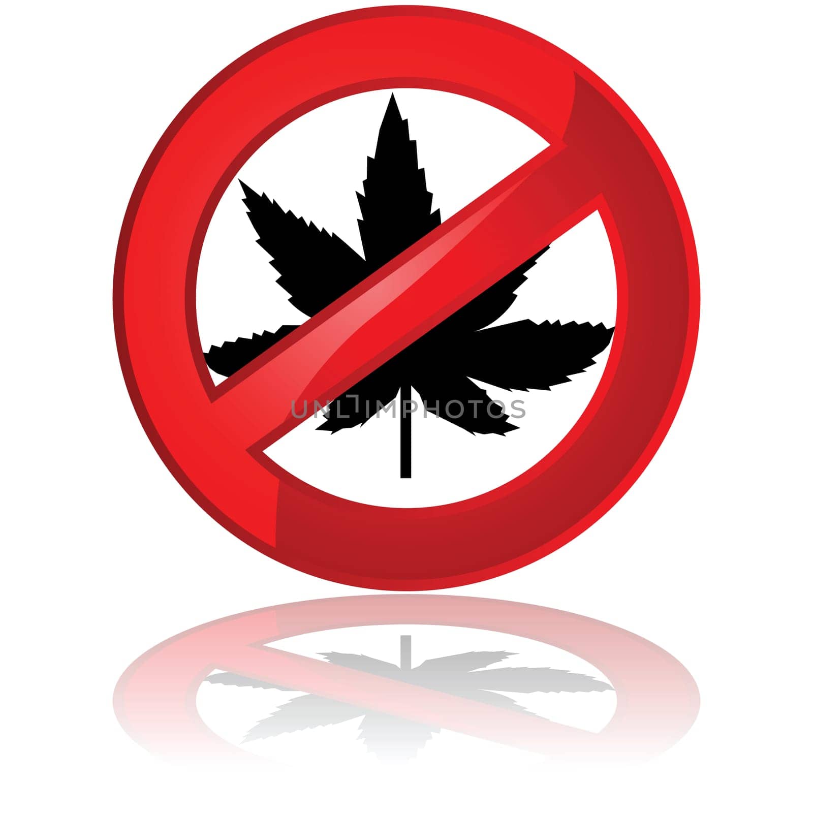 Traffic sign showing a leaf of the cannabis plant inside a prohibited sign