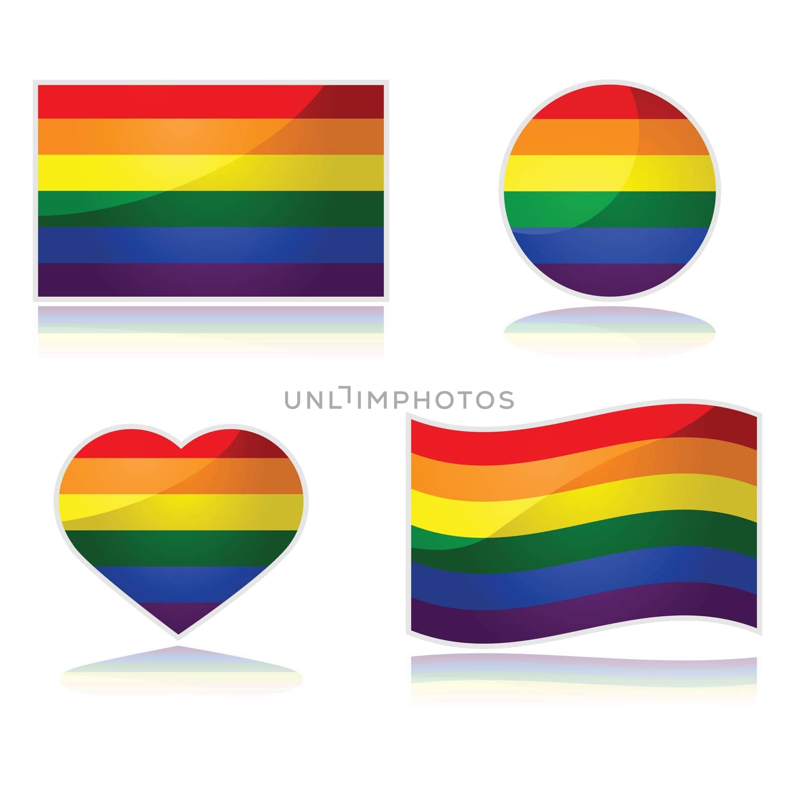 Set with the rainbow flag of the LGBT movement in different shapes