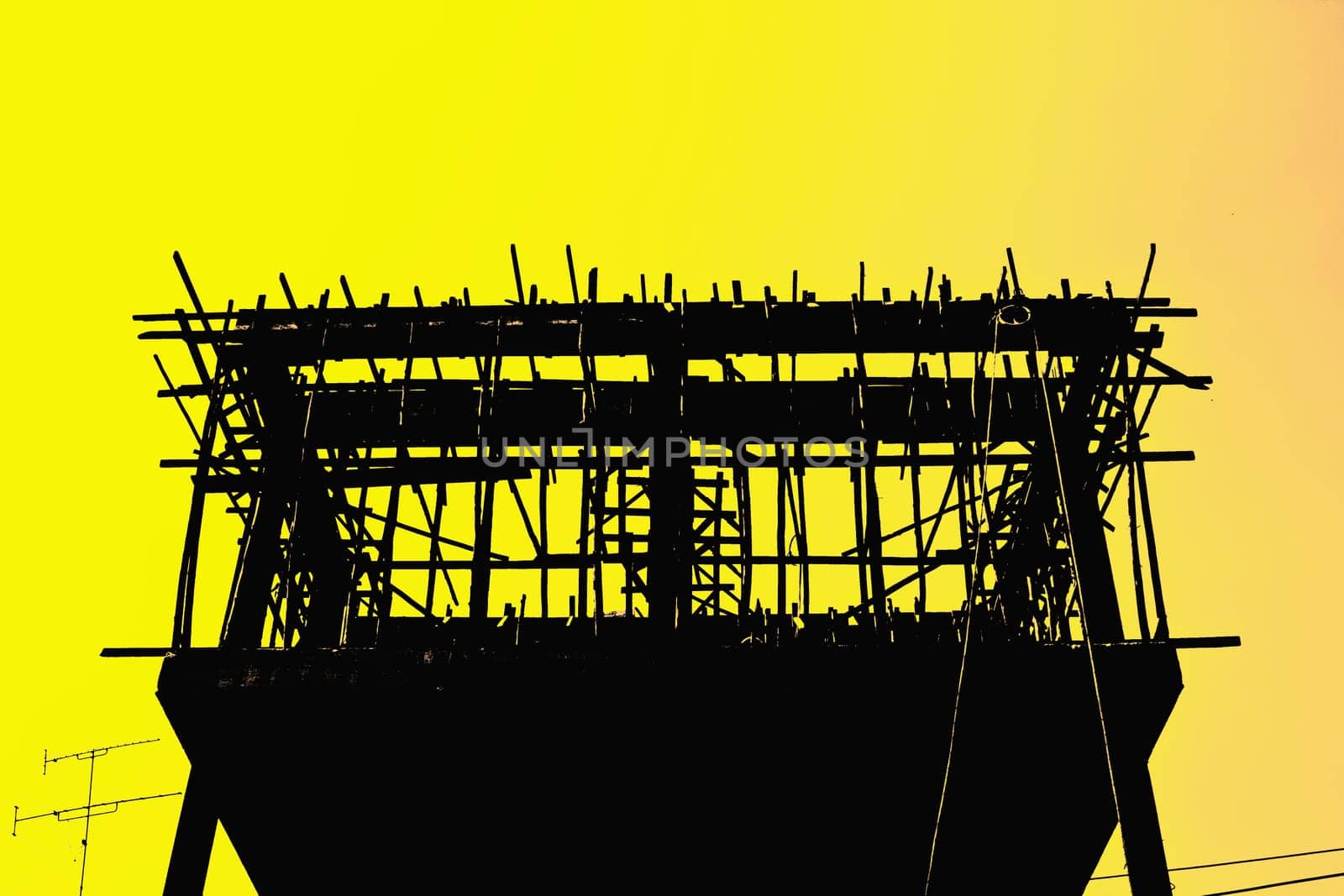 new building construction site, close up detail construction on silhouettes