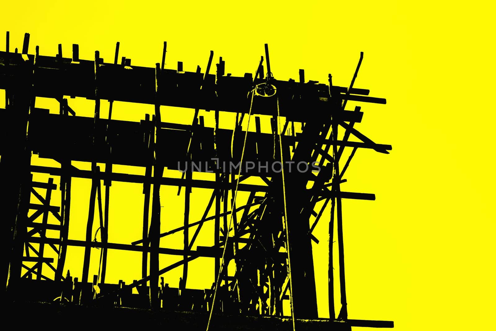 new building construction site, close up detail construction on silhouettes