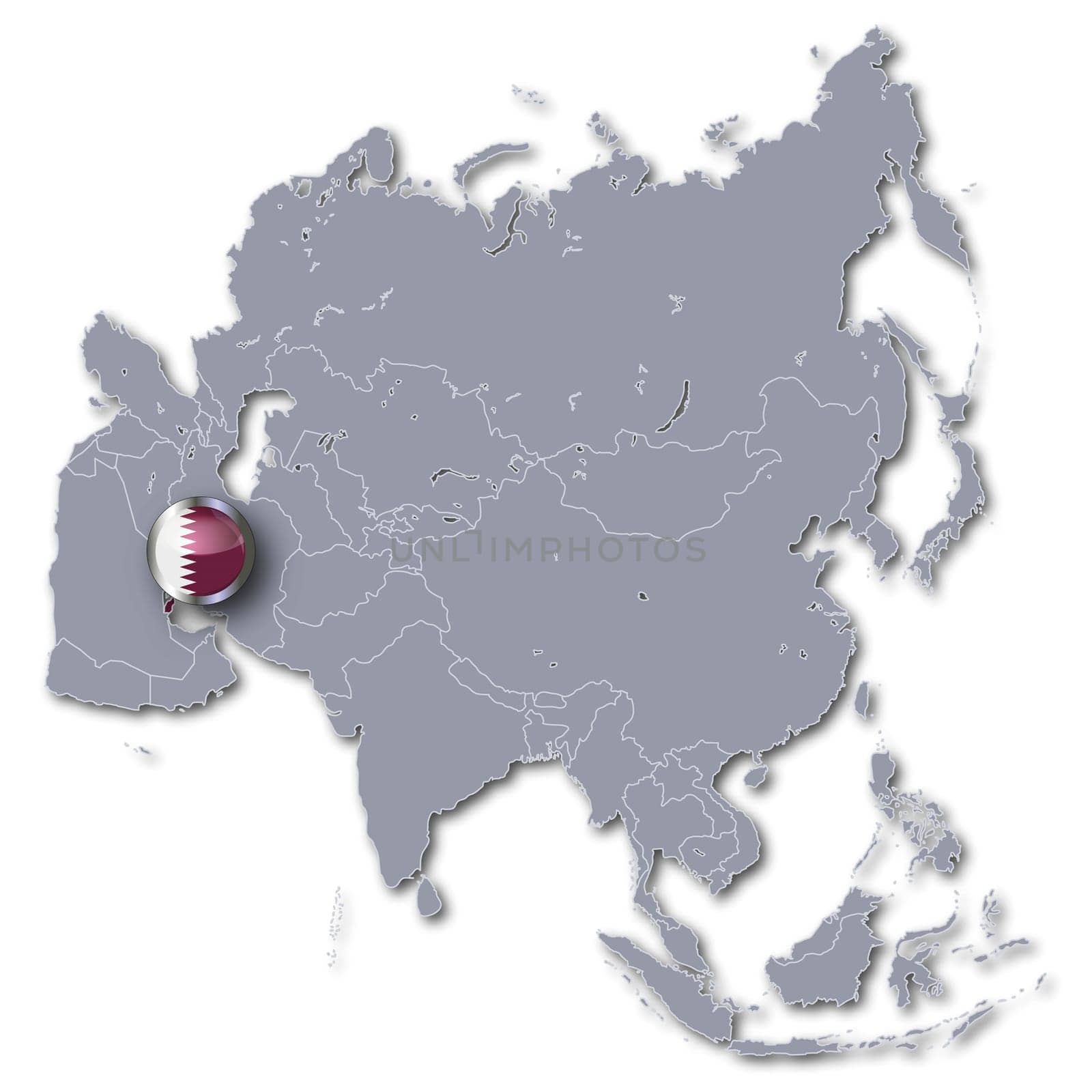Map of Asia with Qatar