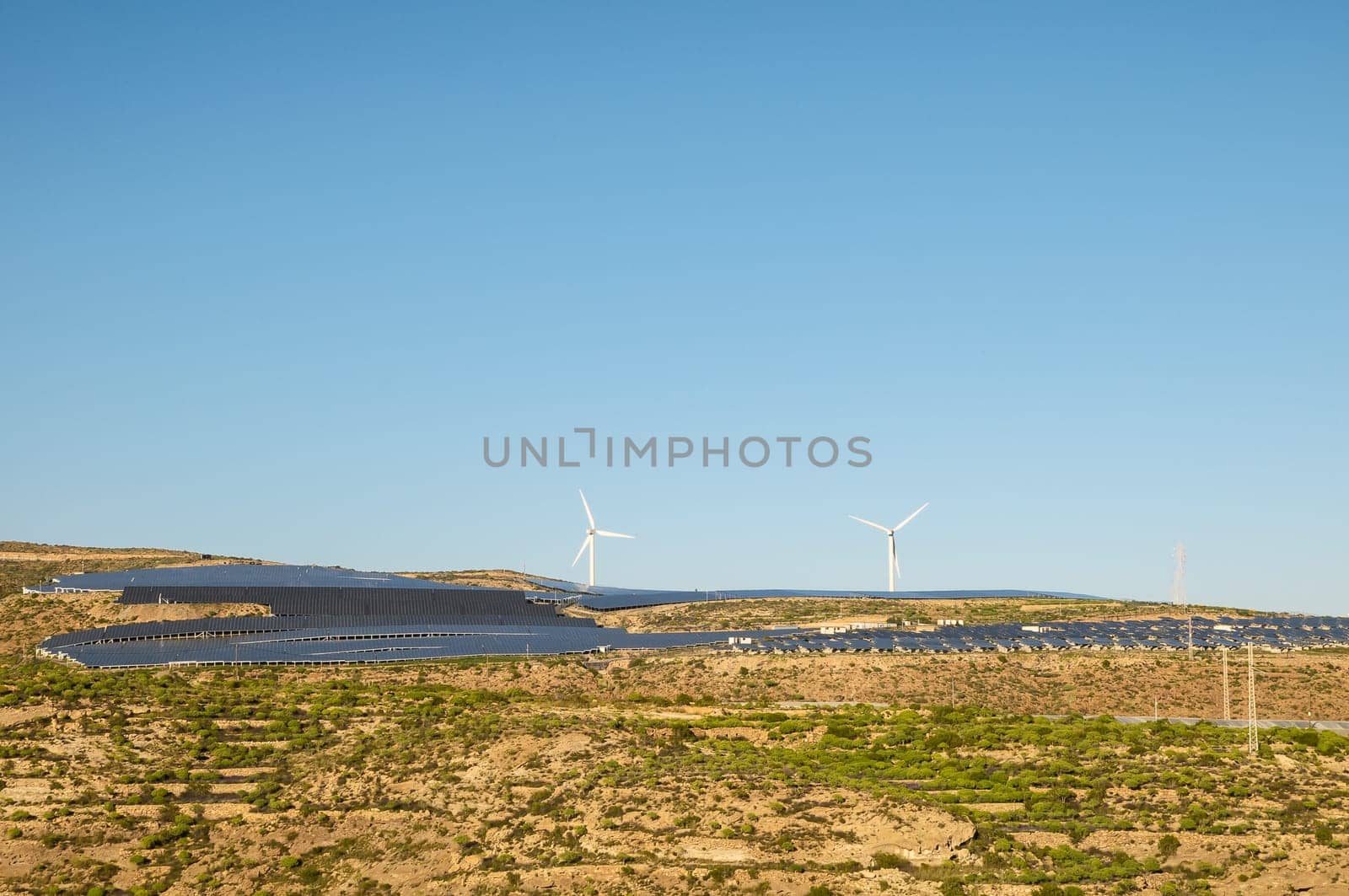 Power Plant Renewable Energy Wind Turbines and Solar Panels