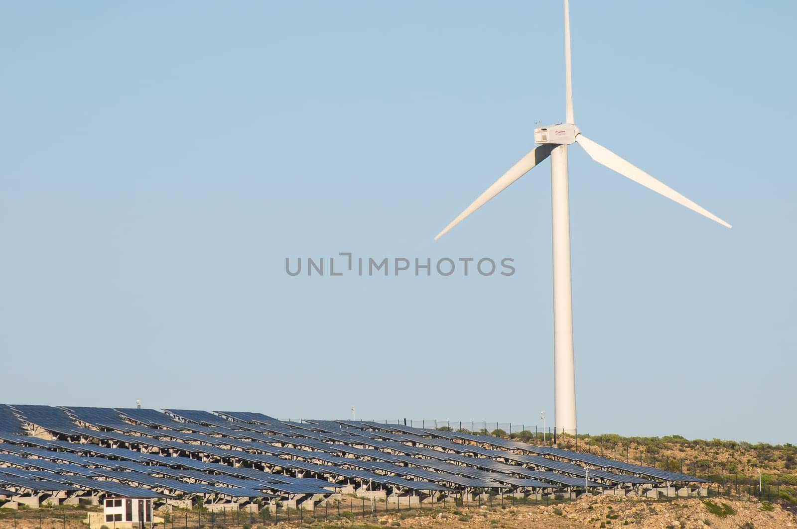 Power Plant Renewable Energy Wind Turbines and Solar Panels
